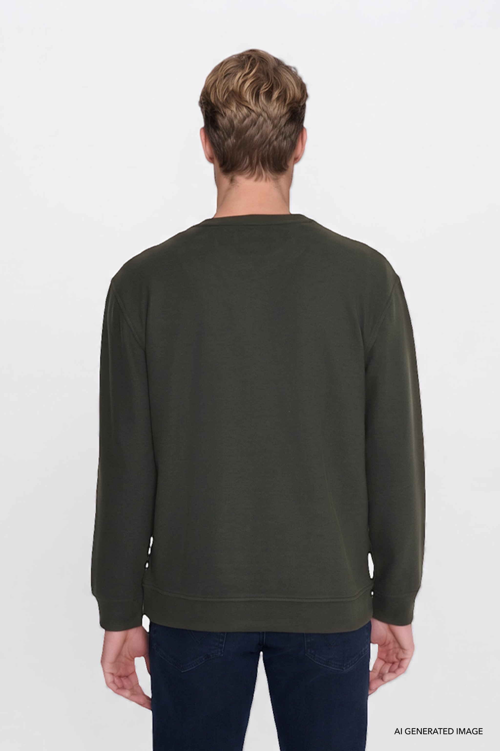 Pamuklu Selanik Regular Fit Normal Kesim Bisiklet Yaka Sweatshirt - KHAKI-W2620080801 (görsel 5)