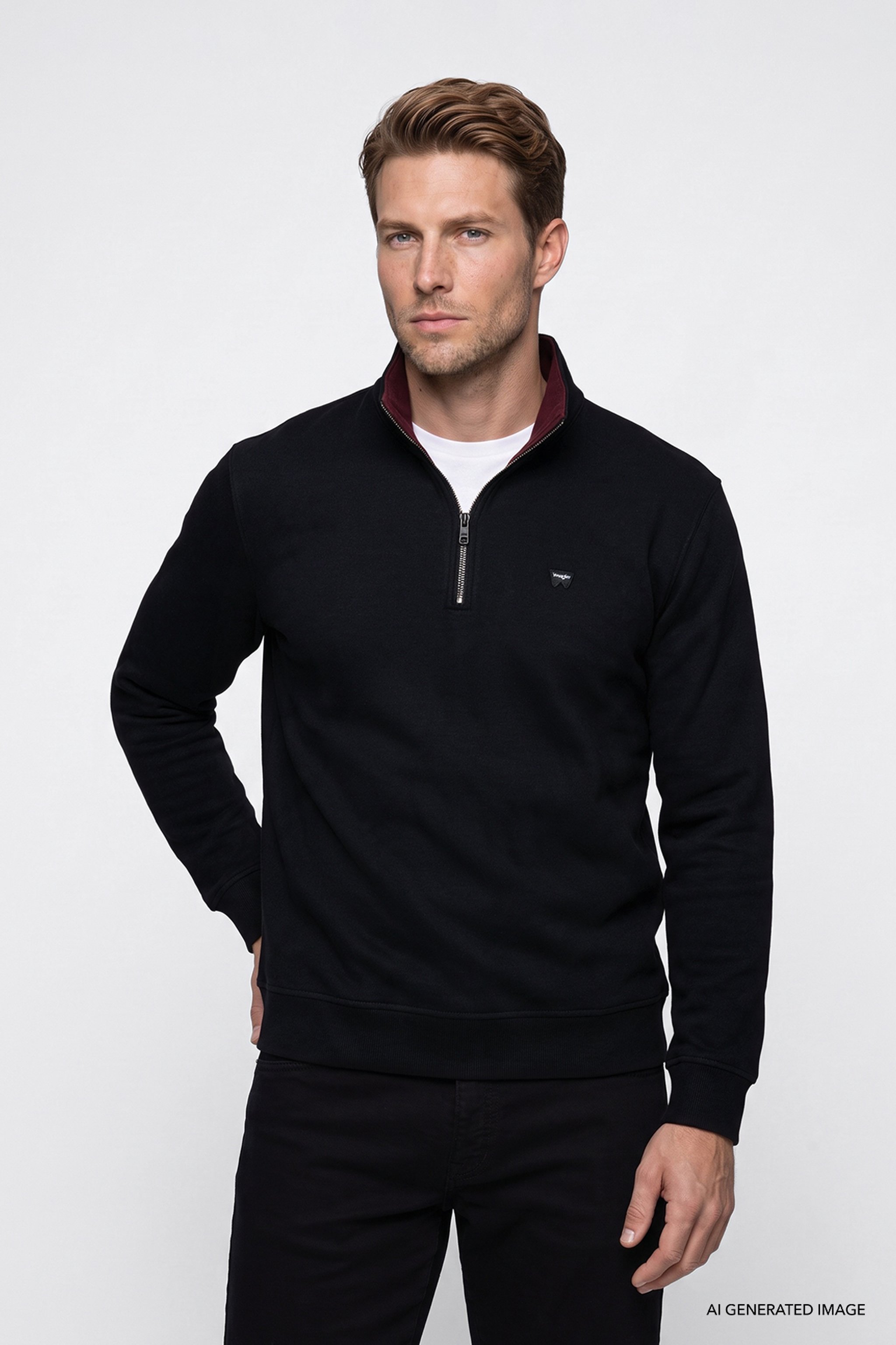 Pamuklu Selanik Regular Fit Normal Kesim Fermuarlı Dik Yaka Sweatshirt - Black-W2620081001