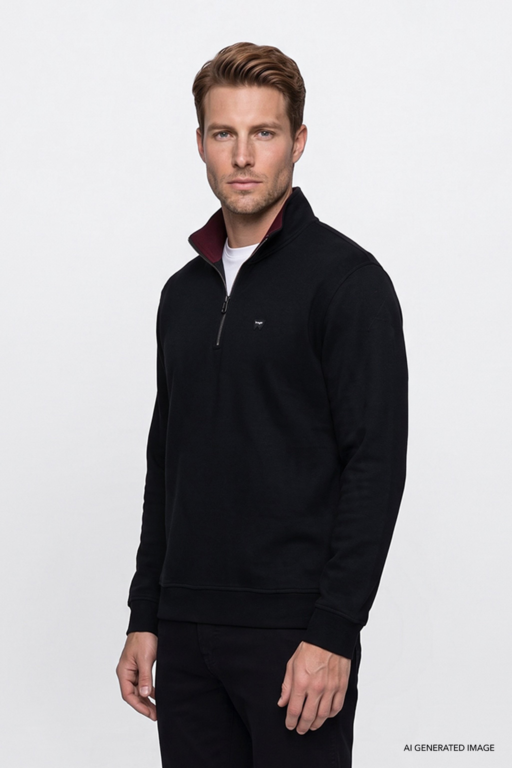 Pamuklu Selanik Regular Fit Normal Kesim Fermuarlı Dik Yaka Sweatshirt - Black-W2620081001 (görsel 4)