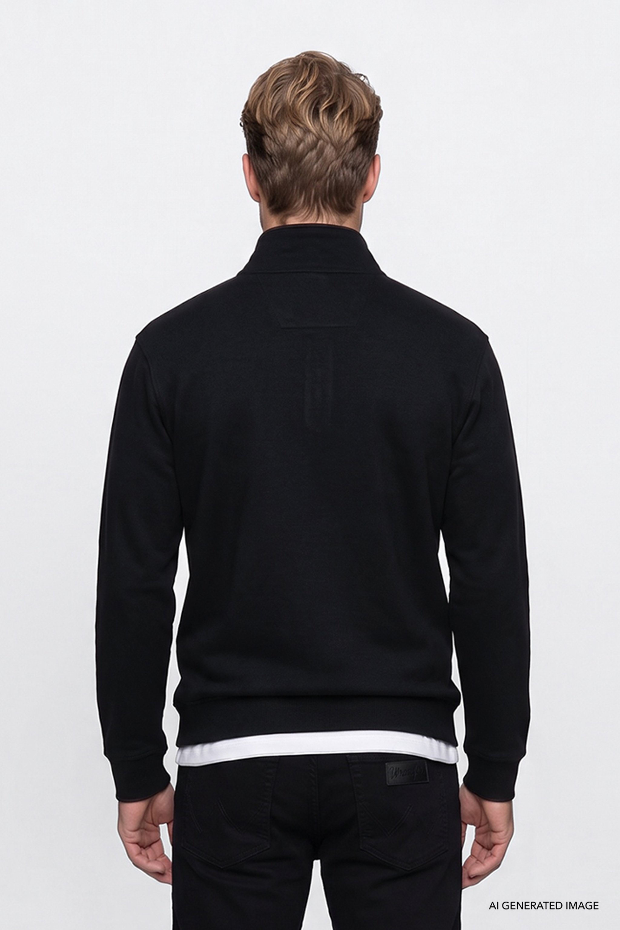 Pamuklu Selanik Regular Fit Normal Kesim Fermuarlı Dik Yaka Sweatshirt - Black-W2620081001 (görsel 5)