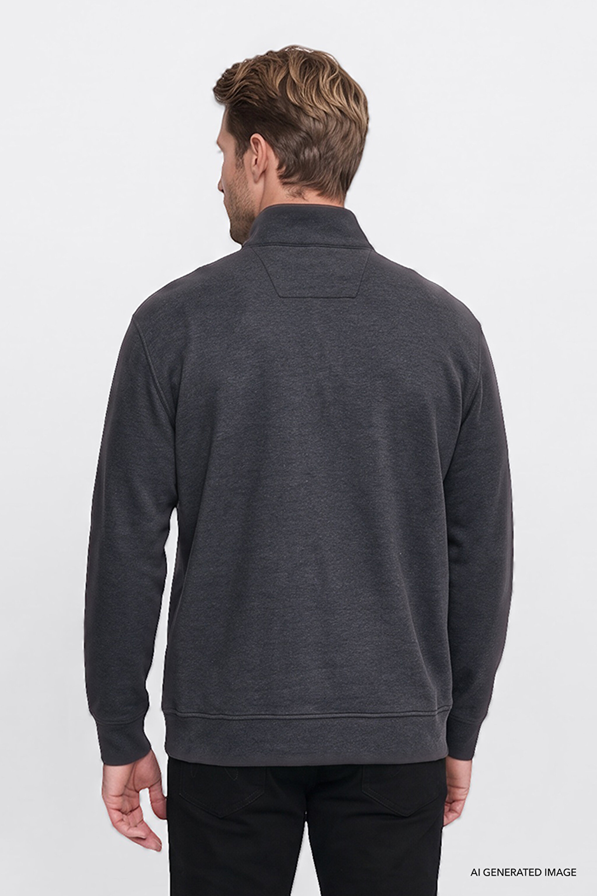 Pamuklu Selanik Regular Fit Normal Kesim Fermuarlı Dik Yaka Sweatshirt - Anthracita-W2620081035 (görsel 4)