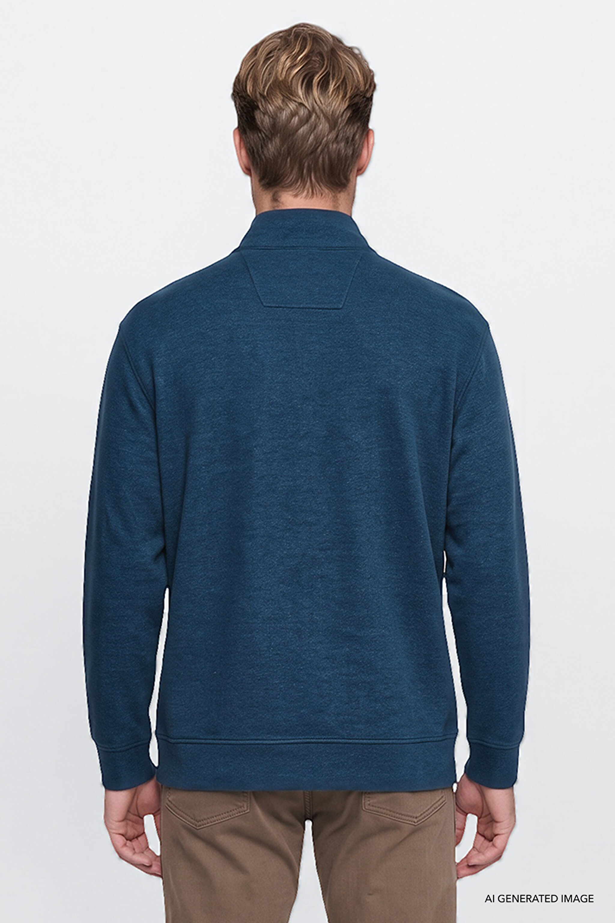 Pamuklu Selanik Regular Fit Normal Kesim Fermuarlı Dik Yaka Sweatshirt - Petrol-W2620081406 (görsel 4)