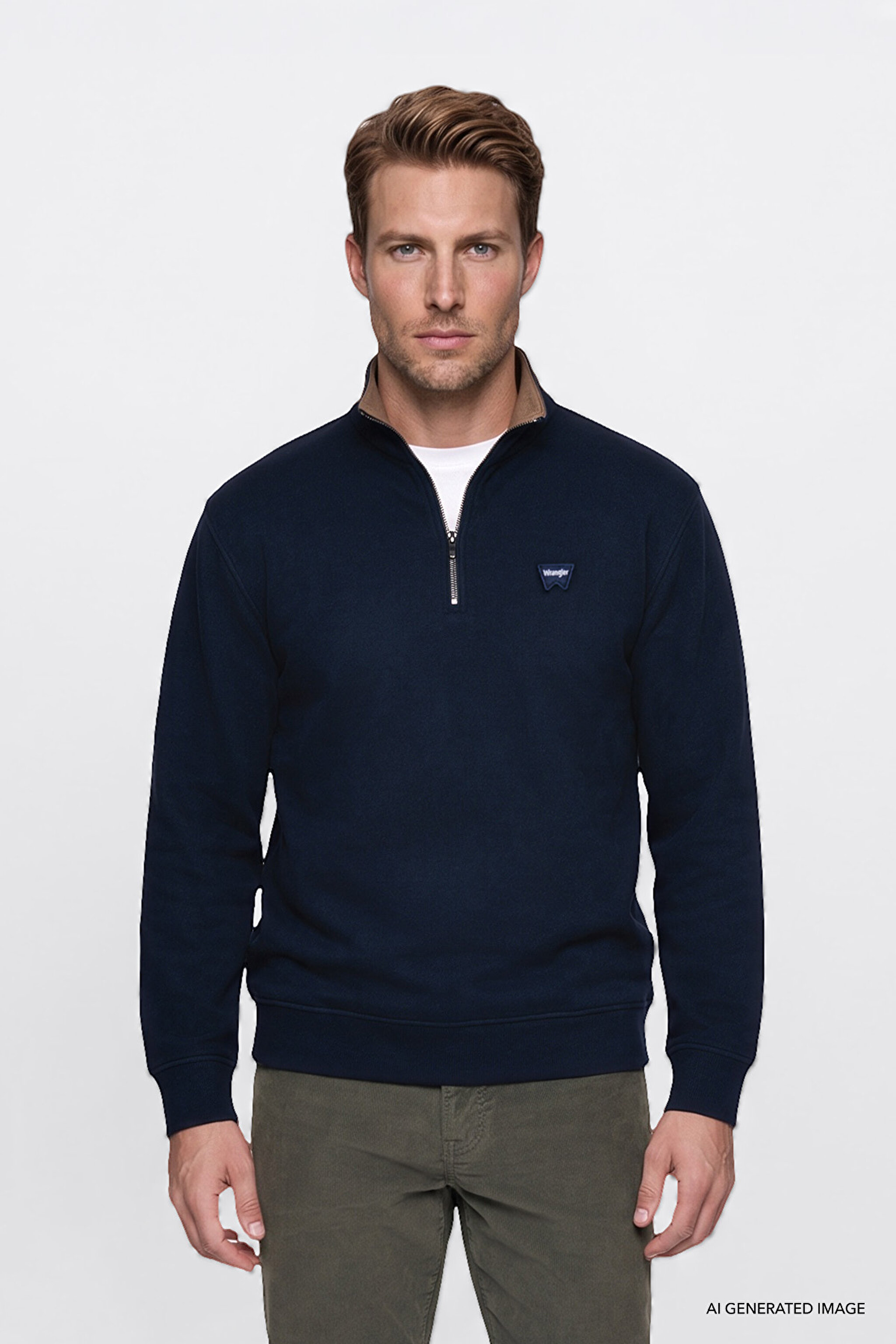 Pamuklu Selanik Regular Fit Normal Kesim Fermuarlı Dik Yaka Sweatshirt - Navy-W2620081410 (görsel 3)