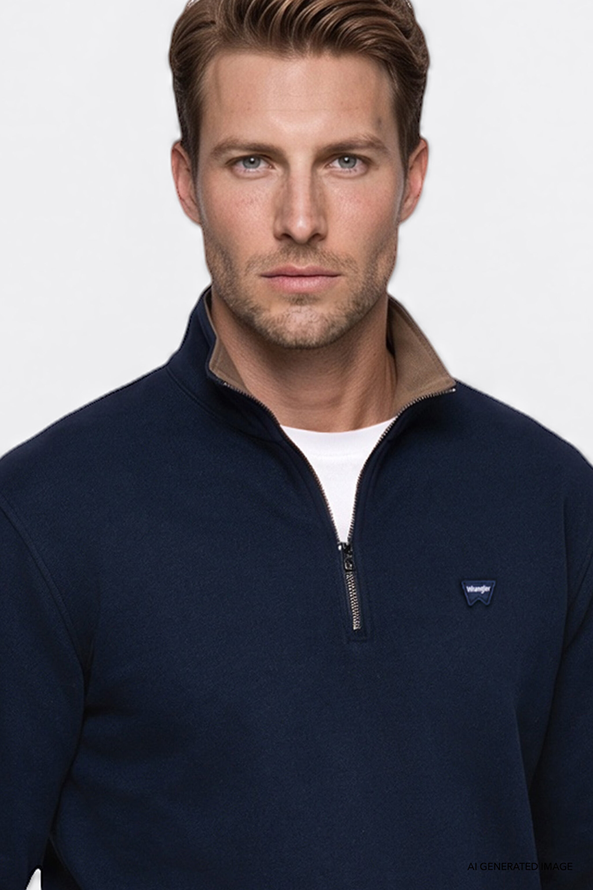 Pamuklu Selanik Regular Fit Normal Kesim Fermuarlı Dik Yaka Sweatshirt - Navy-W2620081410 (görsel 4)