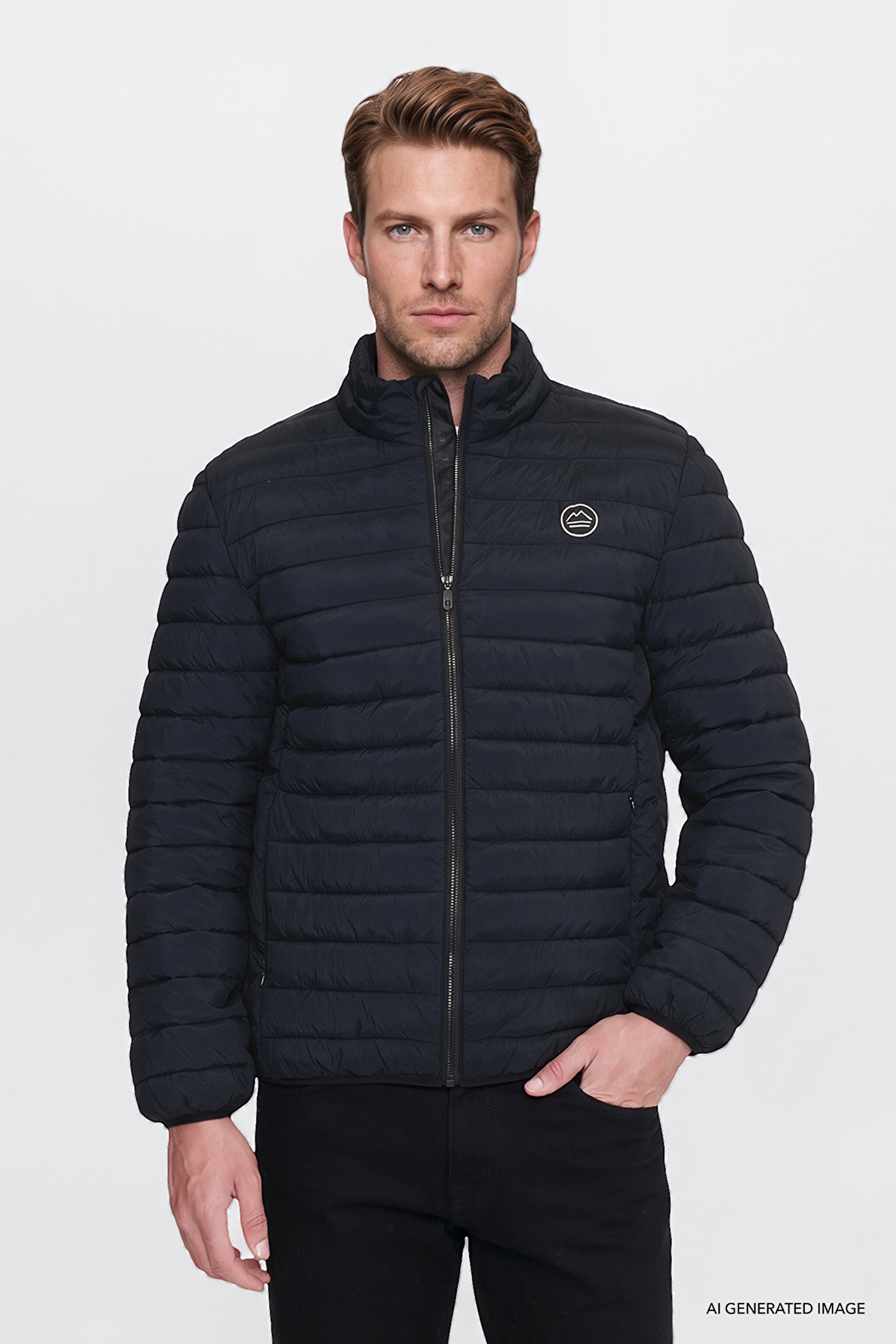 Regular Fit Normal Kesim Dik Yaka Cepli Şişme Mont - Black-W2620117001