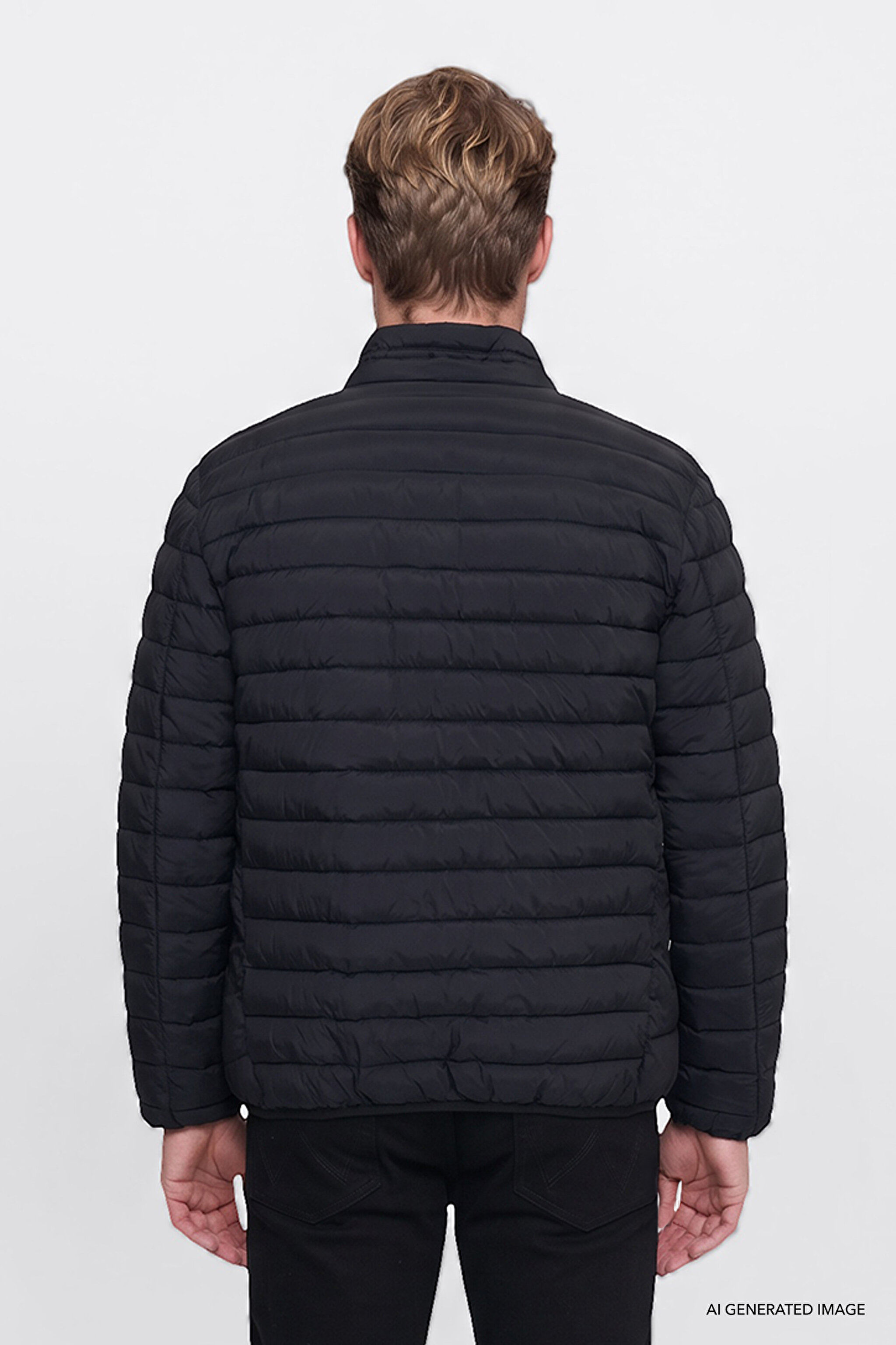 Regular Fit Normal Kesim Dik Yaka Cepli Şişme Mont - Black-W2620117001 (görsel 4)