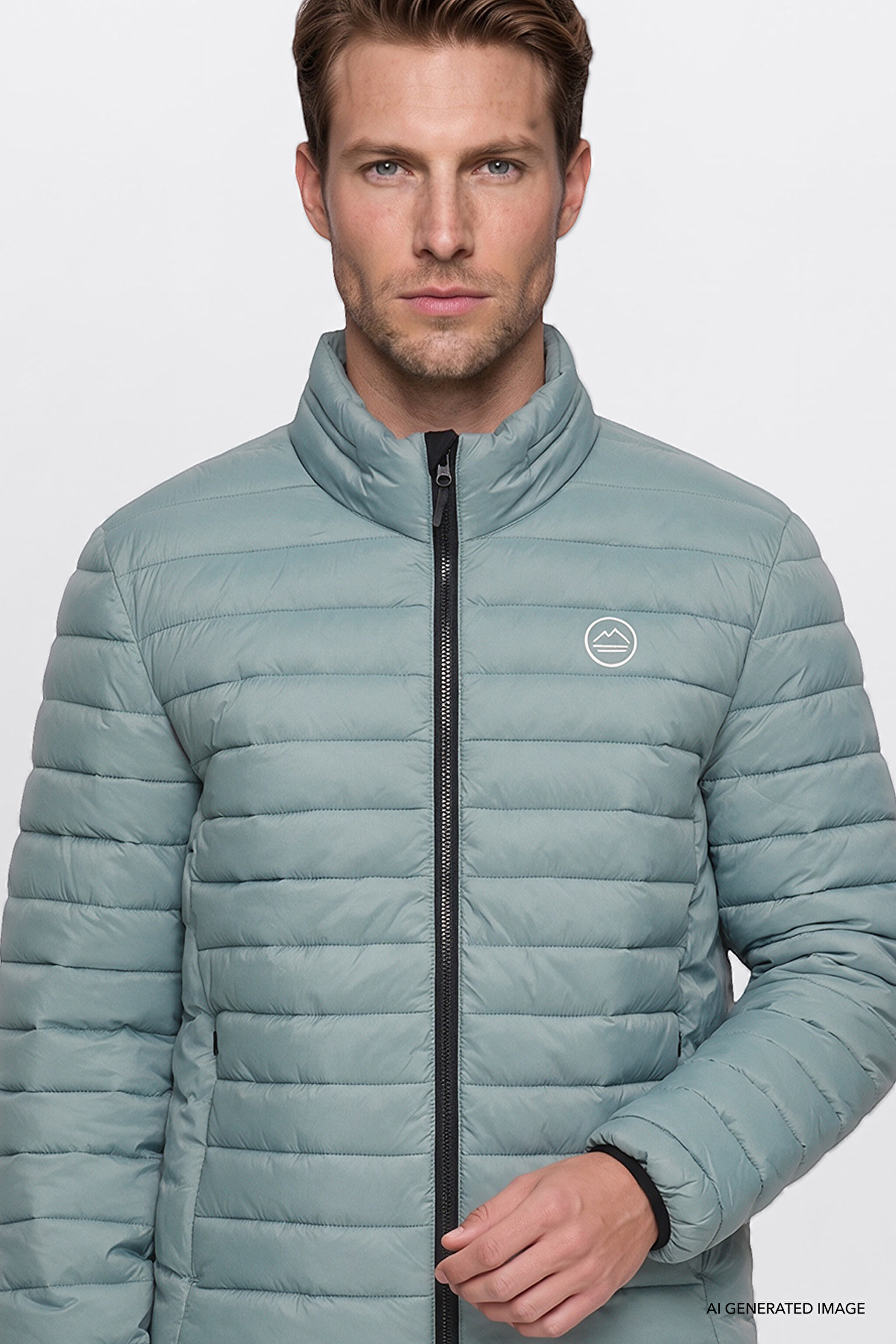 Regular Fit Normal Kesim Dik Yaka Cepli Şişme Mont - BalsamGreen-W2620117267 (görsel 3)