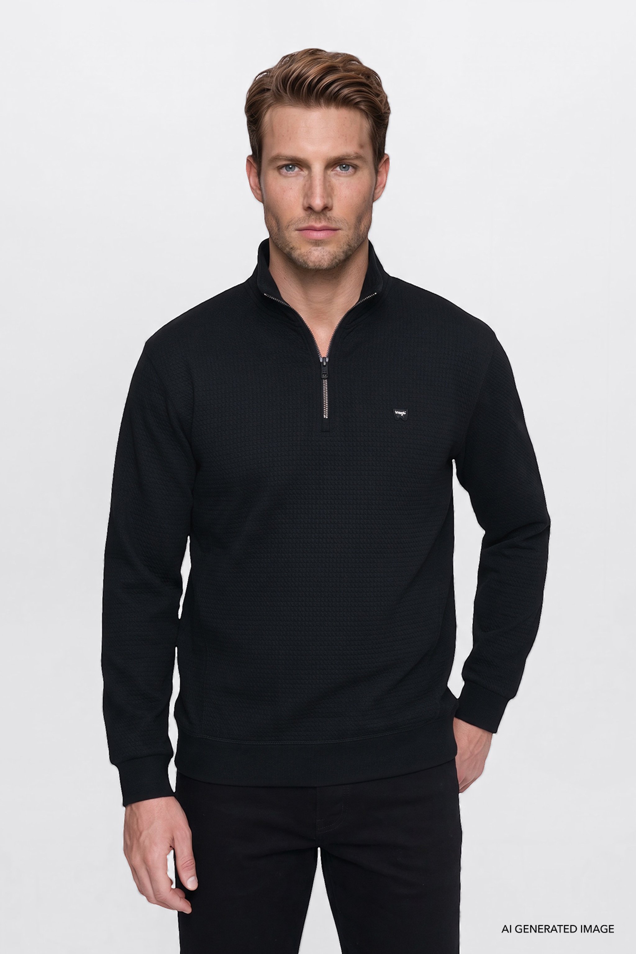 Yumuşak Dokulu Regular Fit Normal Kesim Fermuarlı Dik Yaka Sweatshirt - Black-W2620122001 (görsel 3)