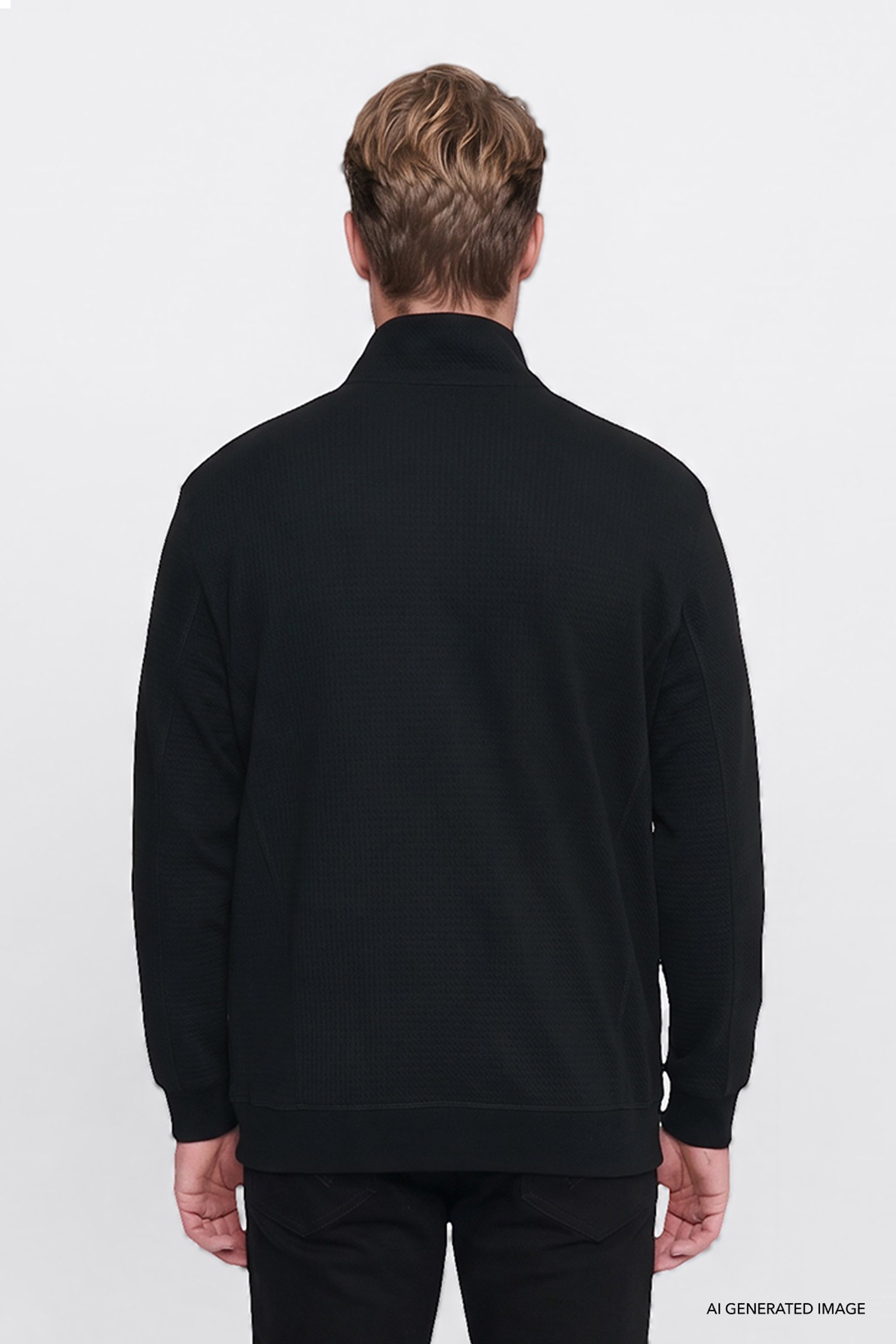 Yumuşak Dokulu Regular Fit Normal Kesim Fermuarlı Dik Yaka Sweatshirt - Black-W2620122001 (görsel 4)