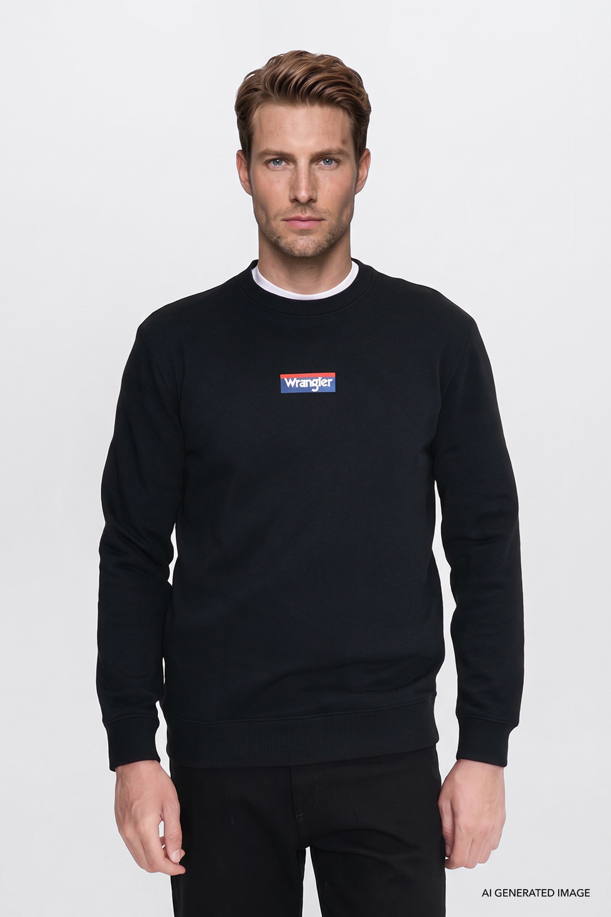 Pamuklu Regular Fit Normal Kesim Bisiklet Yaka Logo Detaylı Sweatshirt - Black-W2620152001 (görsel 3)
