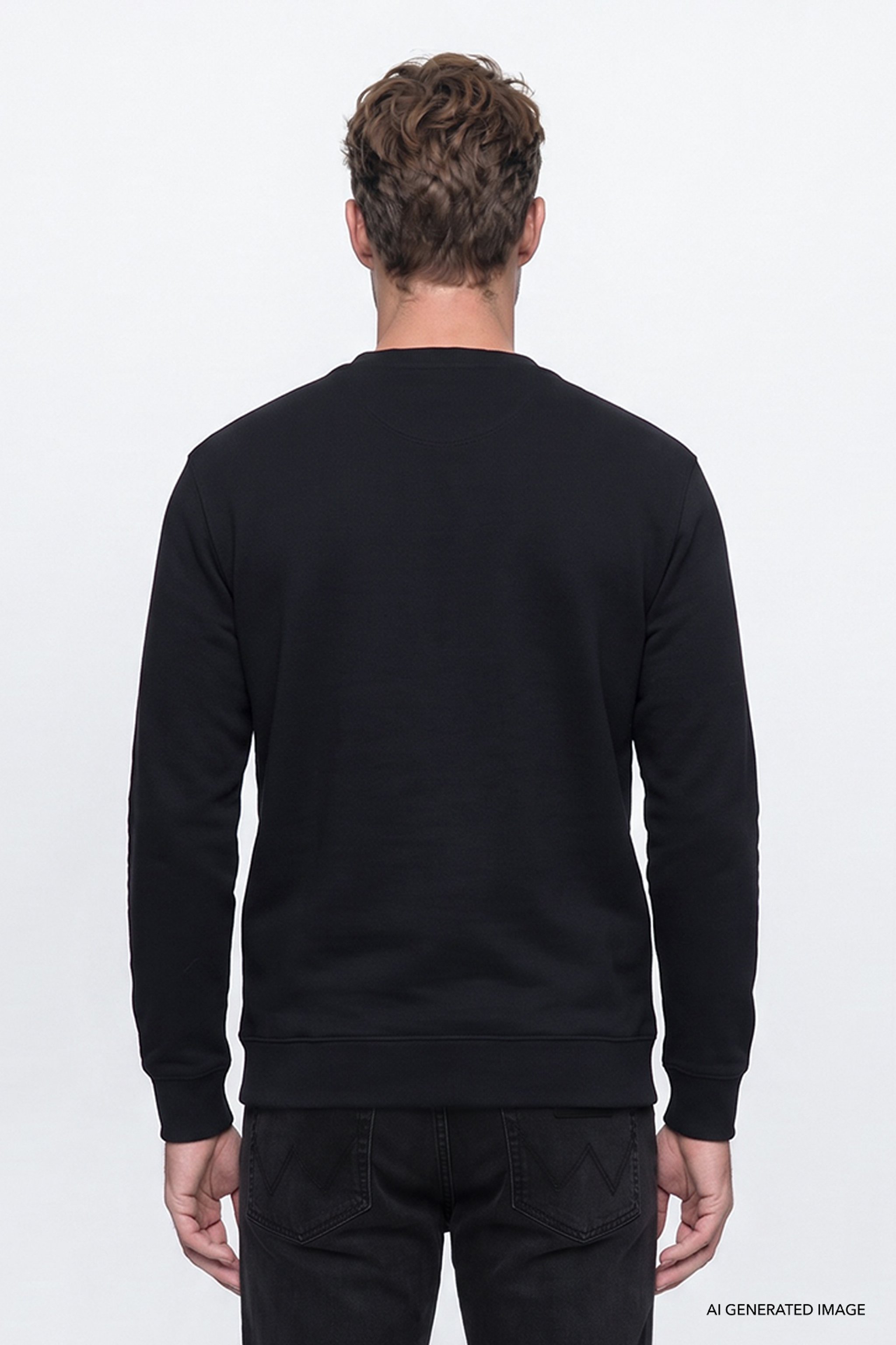 Pamuklu Regular Fit Normal Kesim Bisiklet Yaka Logo Detaylı Sweatshirt - Black-W2620152001 (görsel 5)