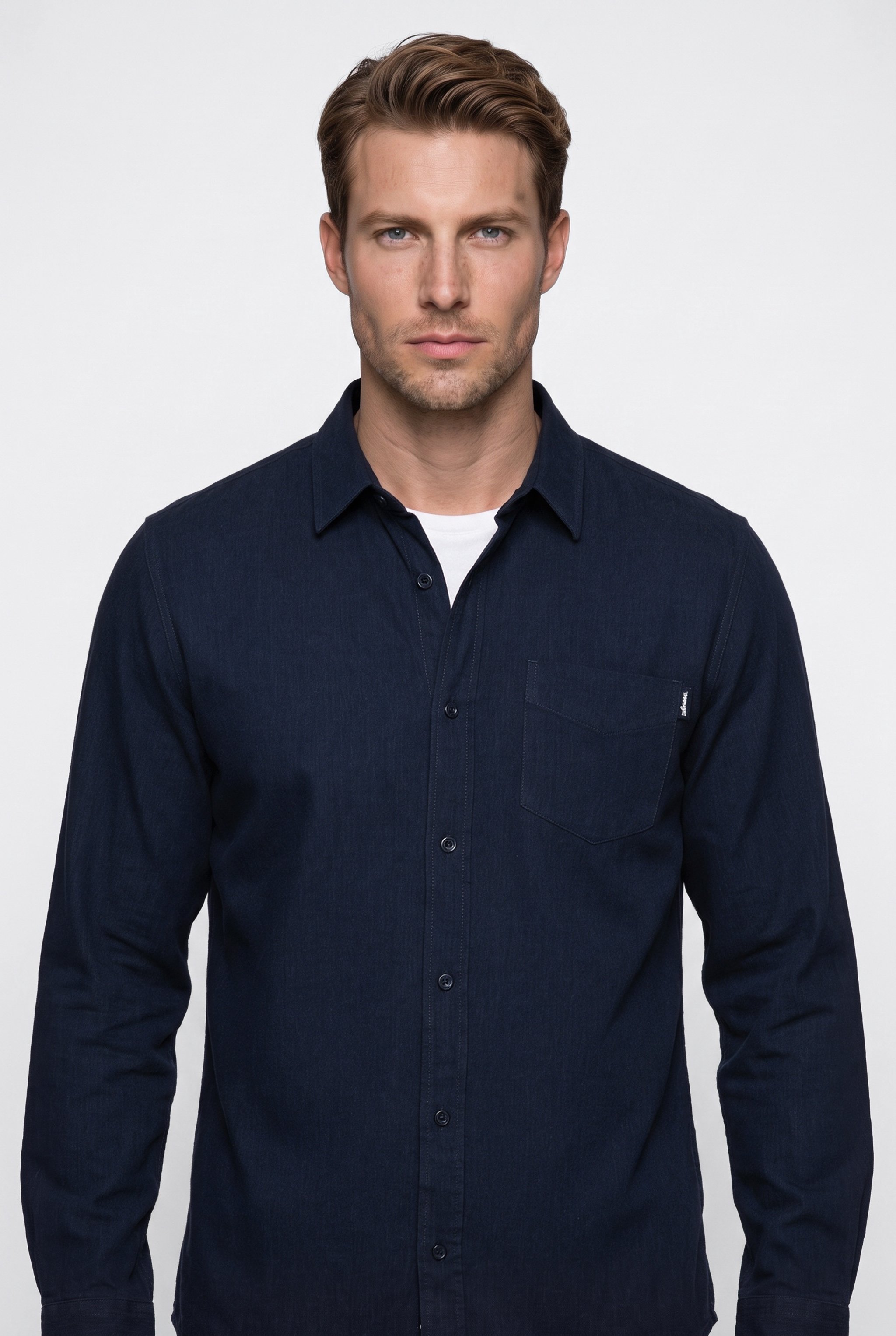 %100 Pamuk Regular Fit Normal Kesim Lacivert Gömlek - Navy-W2620202410 (görsel 4)