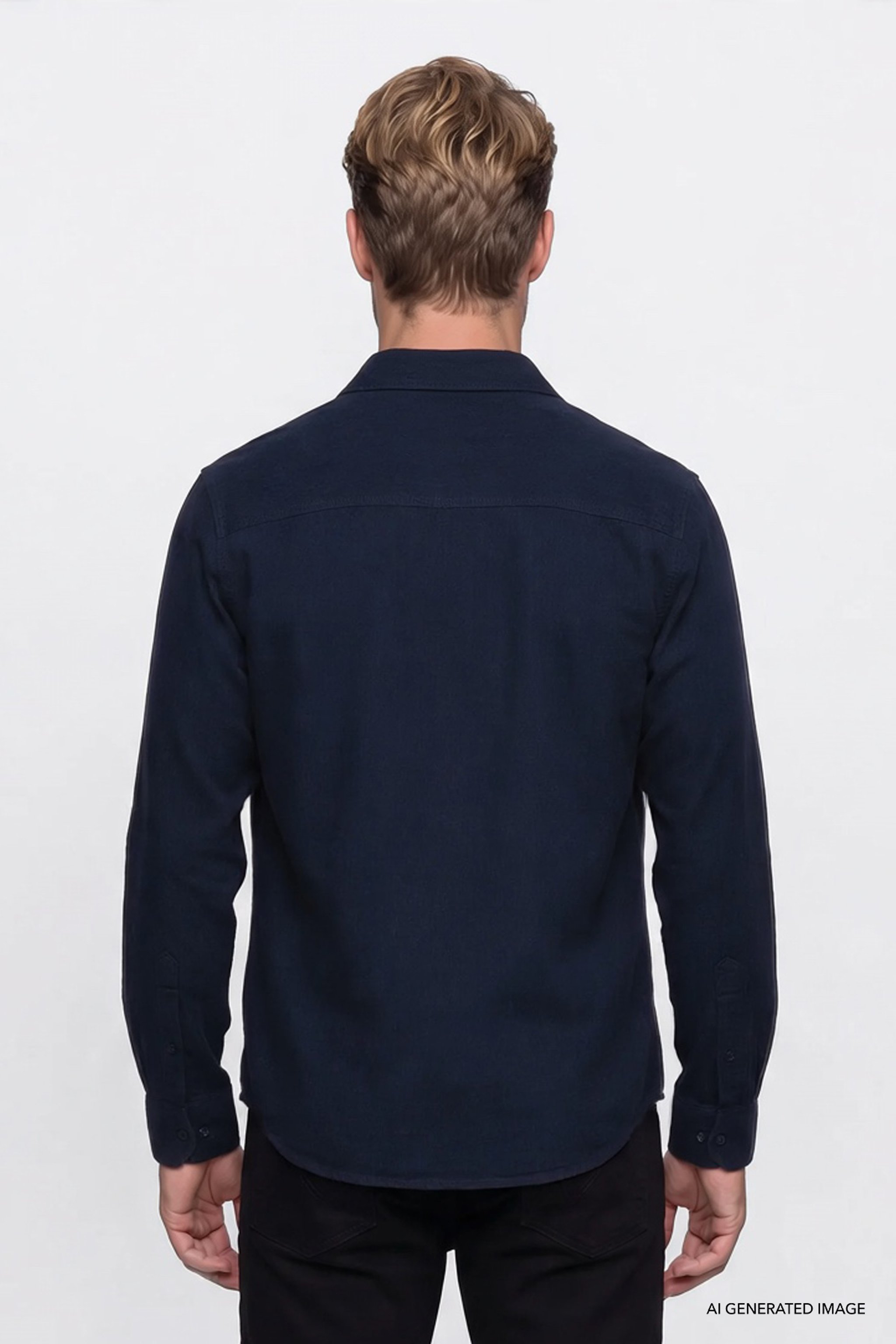 %100 Pamuk Regular Fit Normal Kesim Lacivert Gömlek - Navy-W2620202410 (görsel 5)