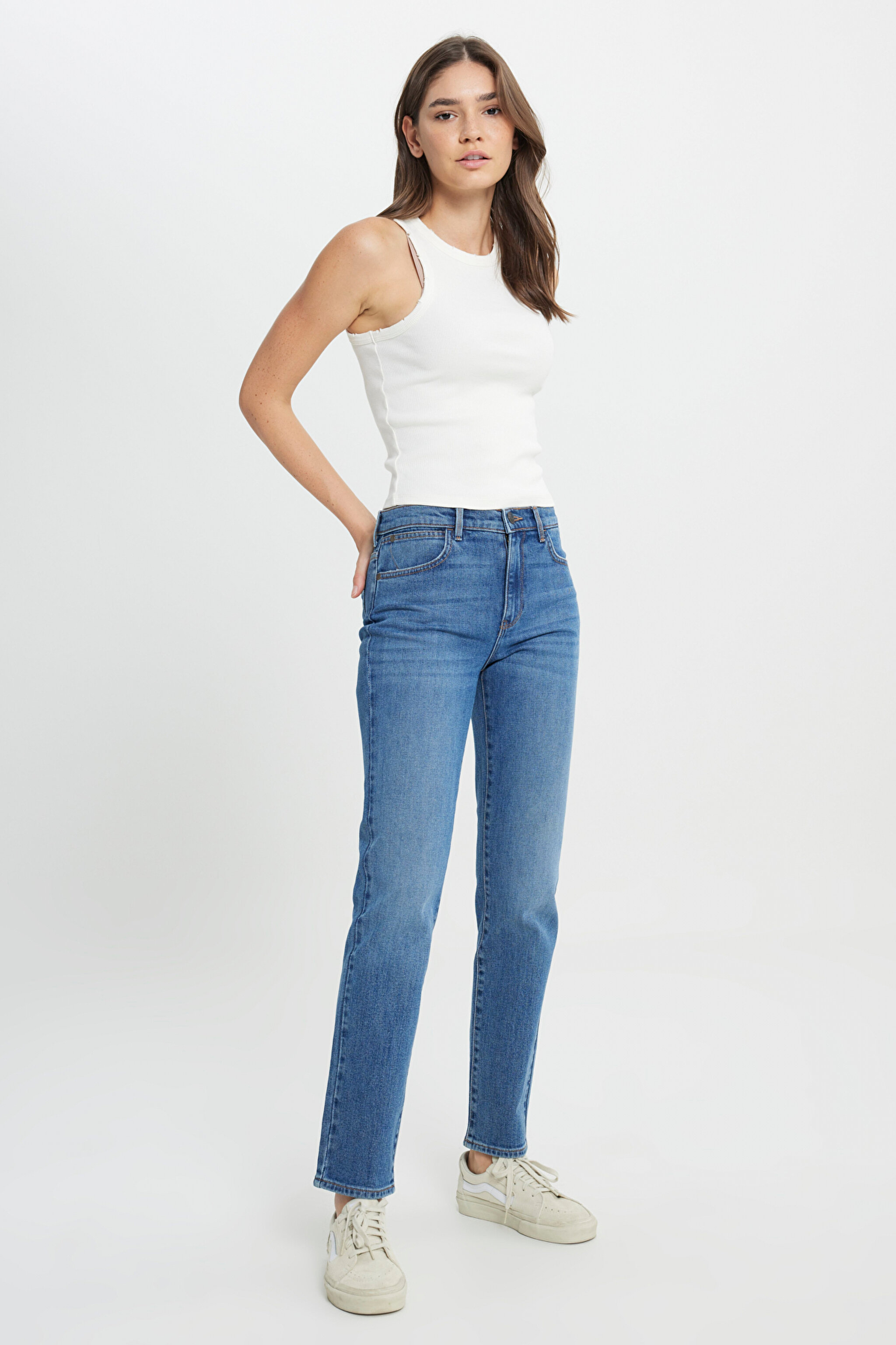 Straight Fit Düz Kesim Yüksek Bel Düz Paça Mavi Jean Kot Pantolon