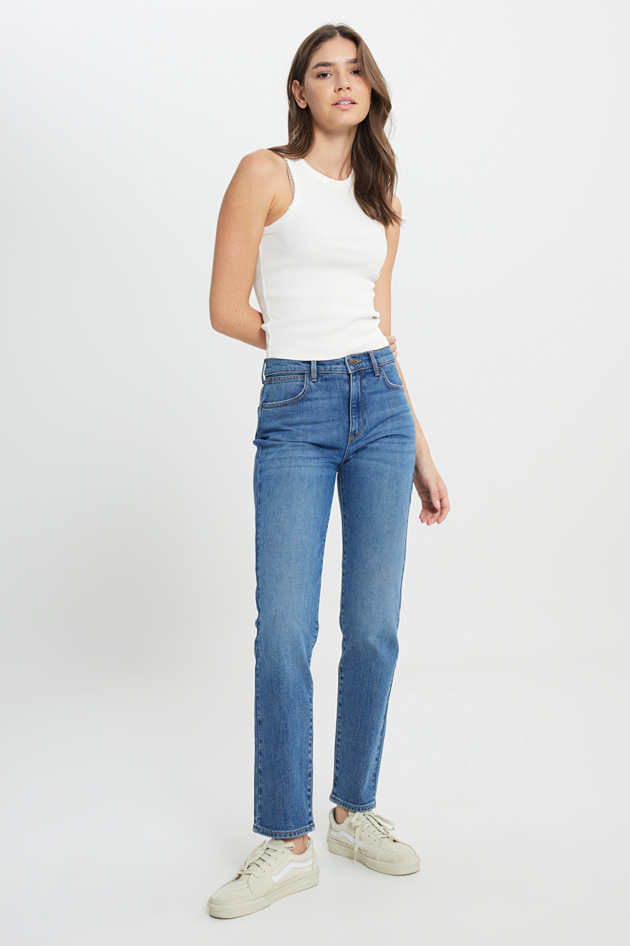 Straight Fit Düz Kesim Yüksek Bel Düz Paça Mavi Jean Kot Pantolon - Stone-W26R00258 (görsel 2)