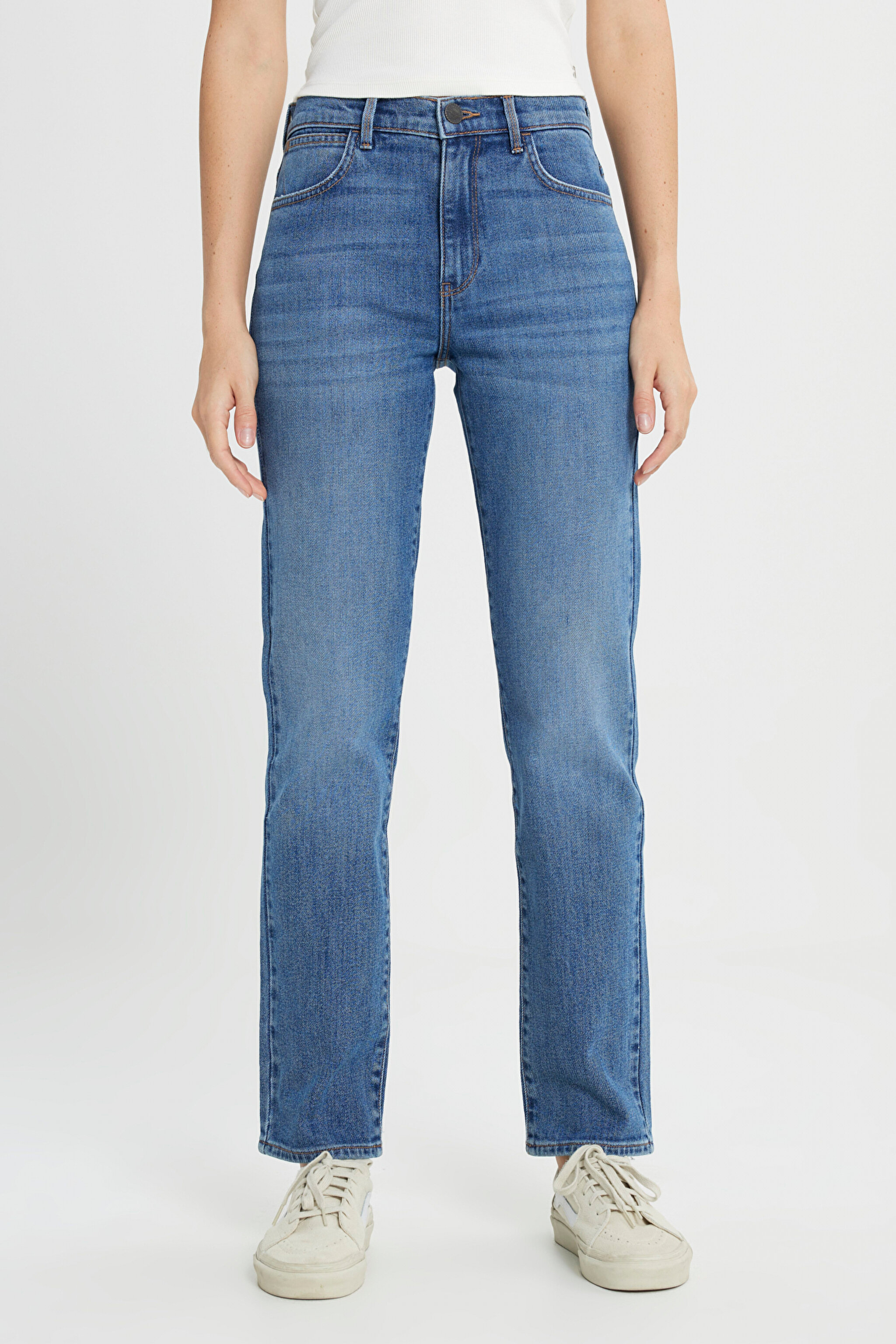 Straight Fit Düz Kesim Yüksek Bel Düz Paça Mavi Jean Kot Pantolon - Stone-W26R00258 (görsel 3)