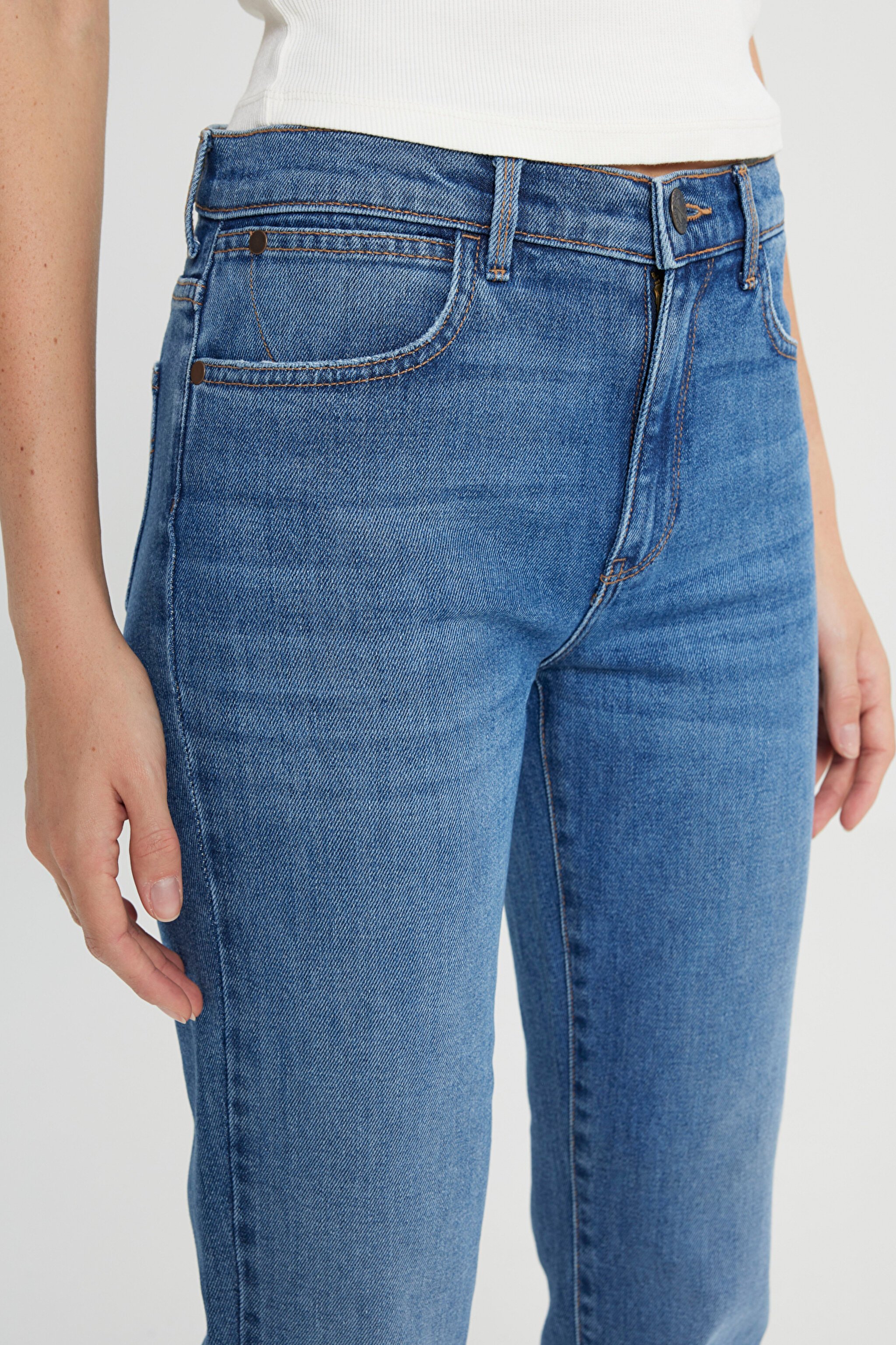Straight Fit Düz Kesim Yüksek Bel Düz Paça Mavi Jean Kot Pantolon - Stone-W26R00258 (görsel 5)