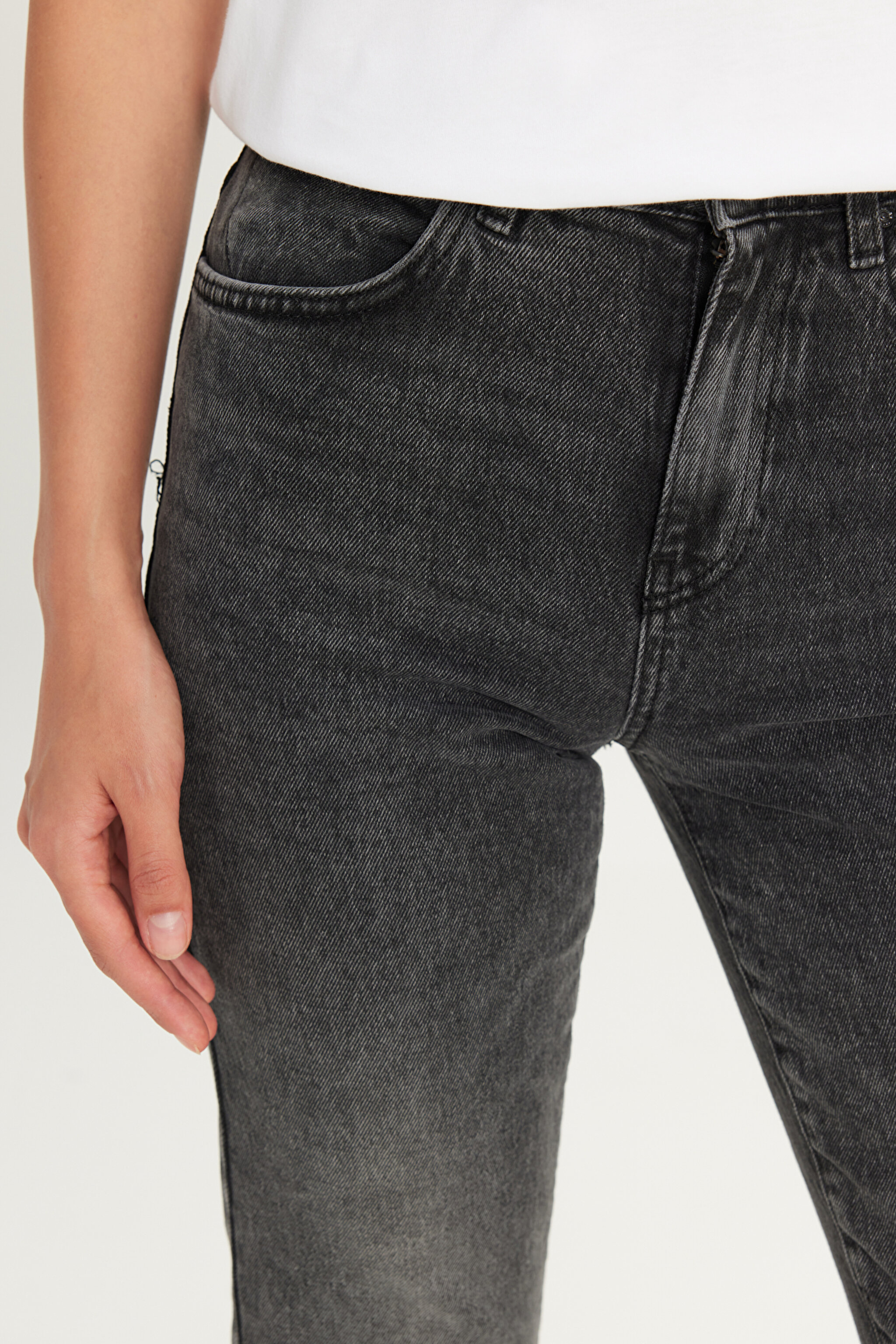 Straight Fit Düz Kesim Normal Bel Koyu Antrasit Esnek Jean Denim Pantolon - Dark Anthracite-W26R009050 (görsel 5)