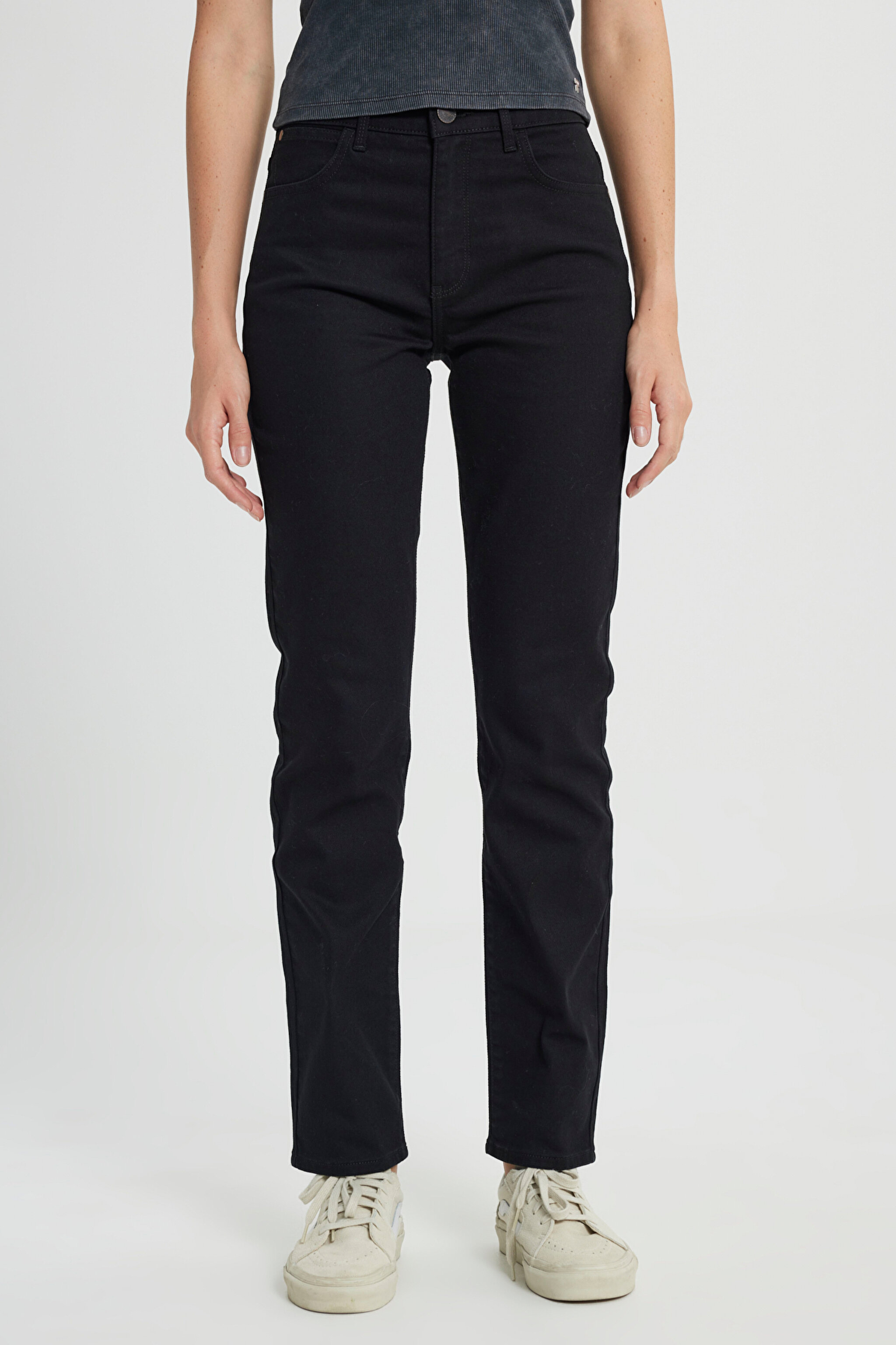 Straight Fit Düz Kesim Yüksek Bel Düz Paça Siyah Jean Kot Pantolon - Black-W26R2003001 (görsel 3)