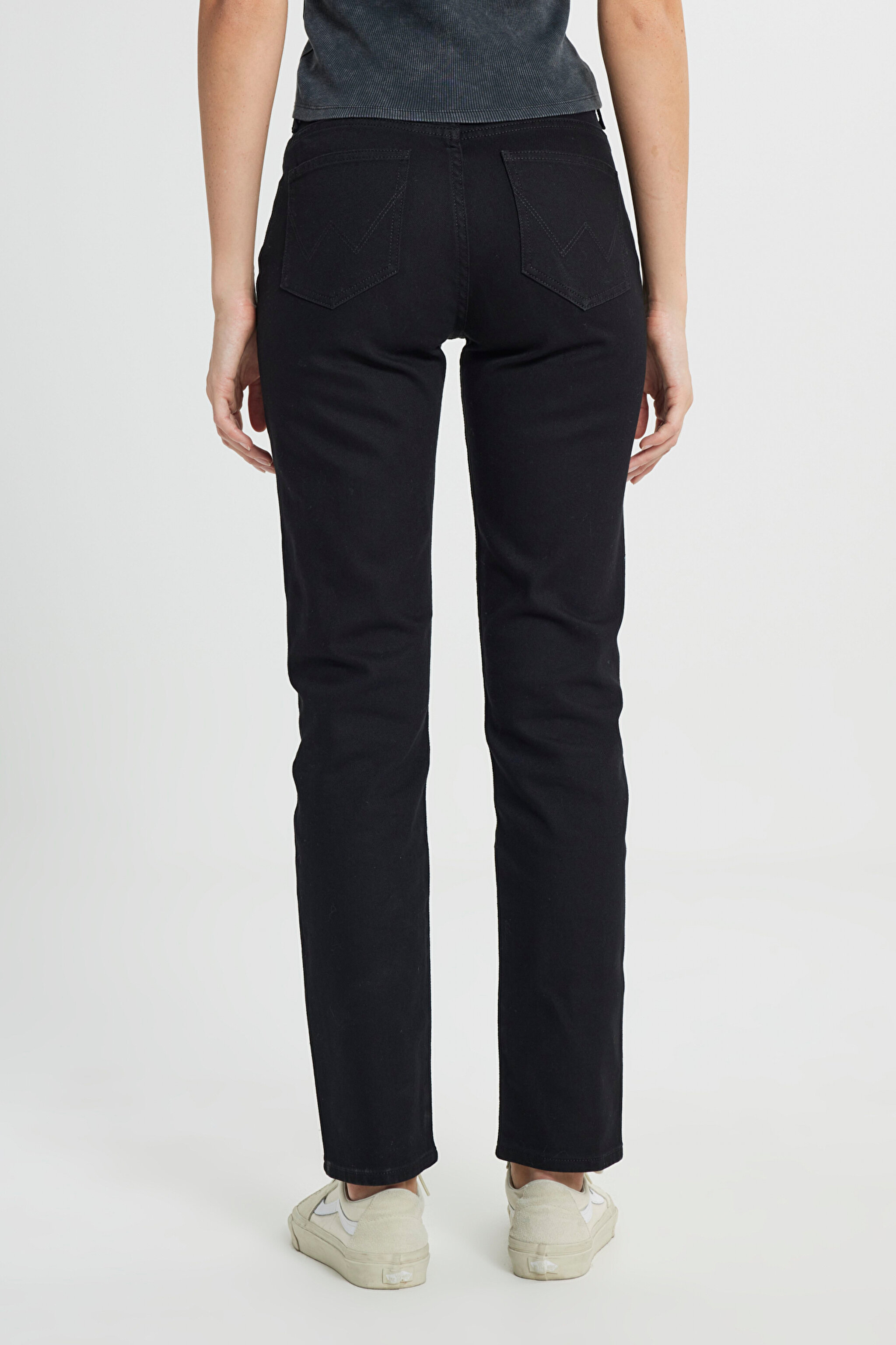 Straight Fit Düz Kesim Yüksek Bel Düz Paça Siyah Jean Kot Pantolon - Black-W26R2003001 (görsel 4)