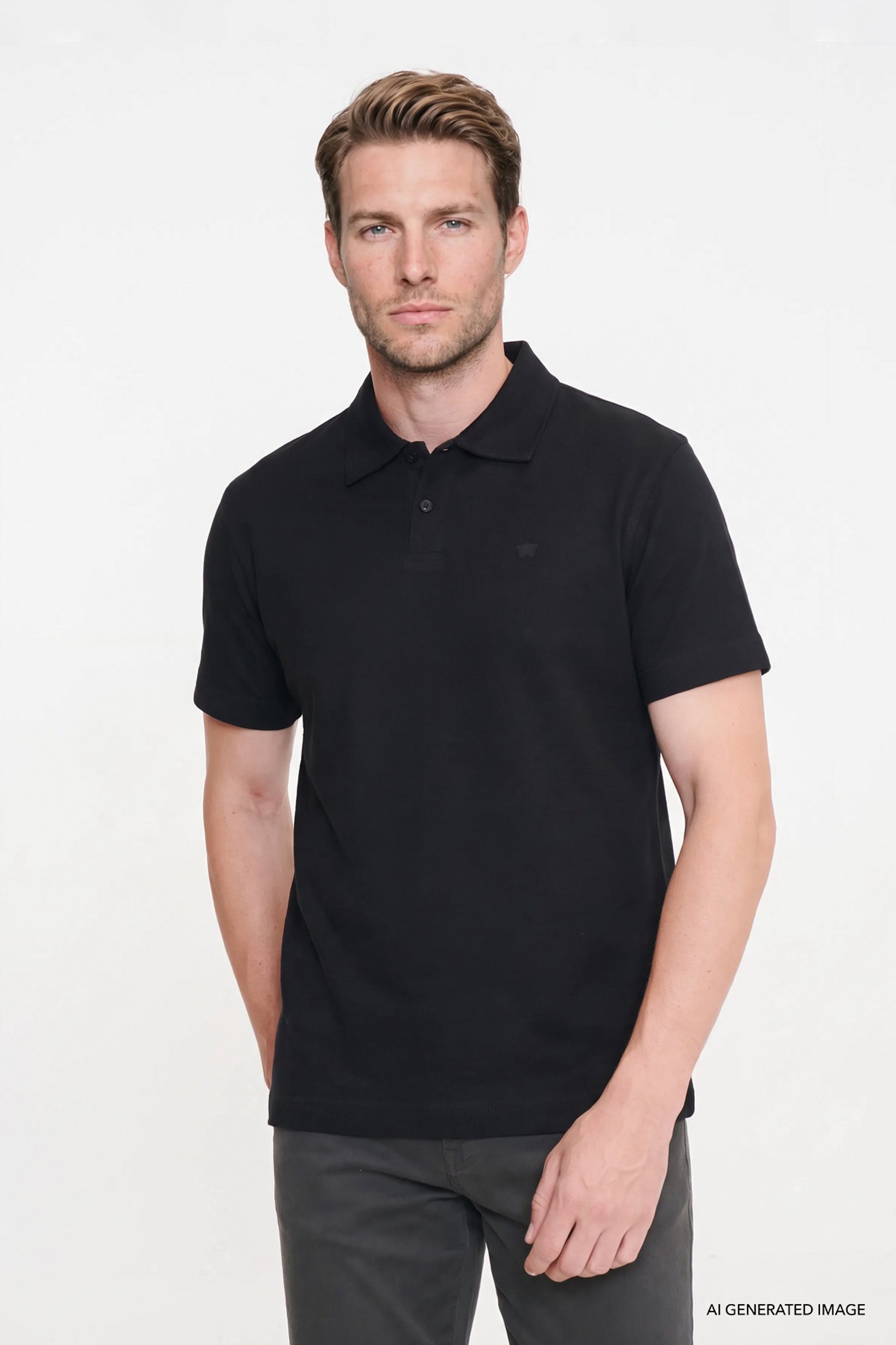 %100 Pamuk Regular Fit Normal Kesim Polo Yaka Tişört - Black-W2710301001