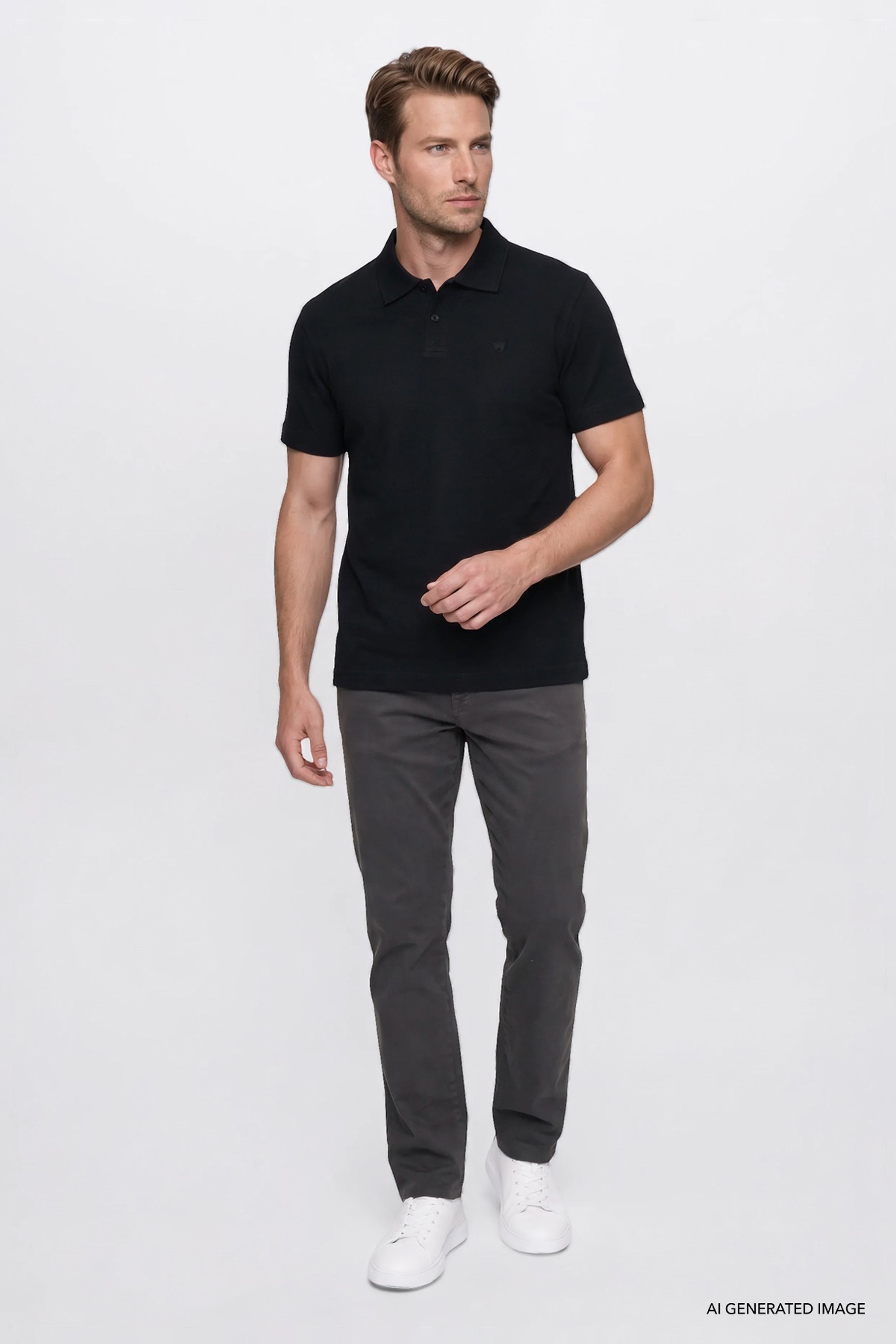 %100 Pamuk Regular Fit Normal Kesim Polo Yaka Tişört - Black-W2710301001 (görsel 2)