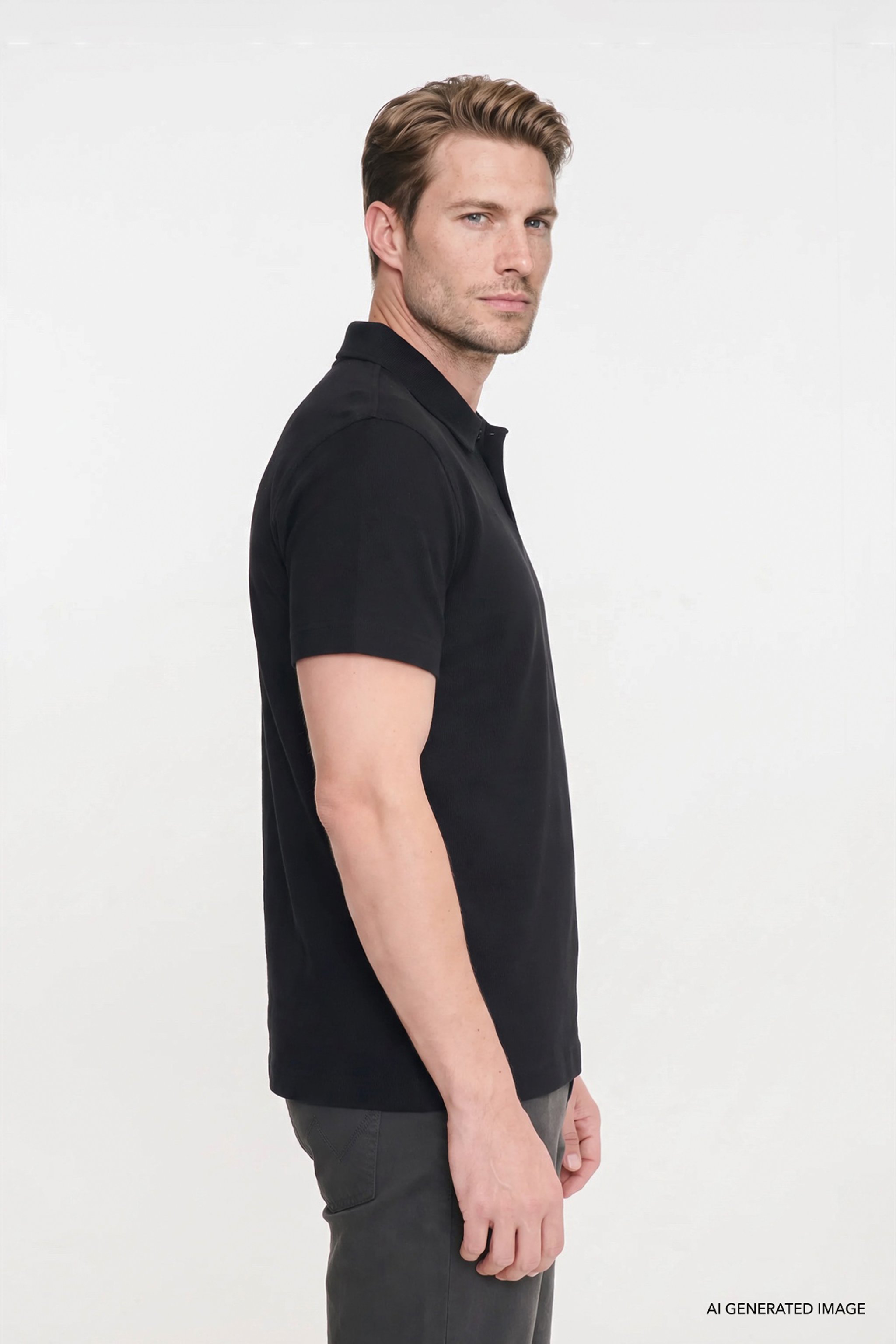 %100 Pamuk Regular Fit Normal Kesim Polo Yaka Tişört - Black-W2710301001 (görsel 3)