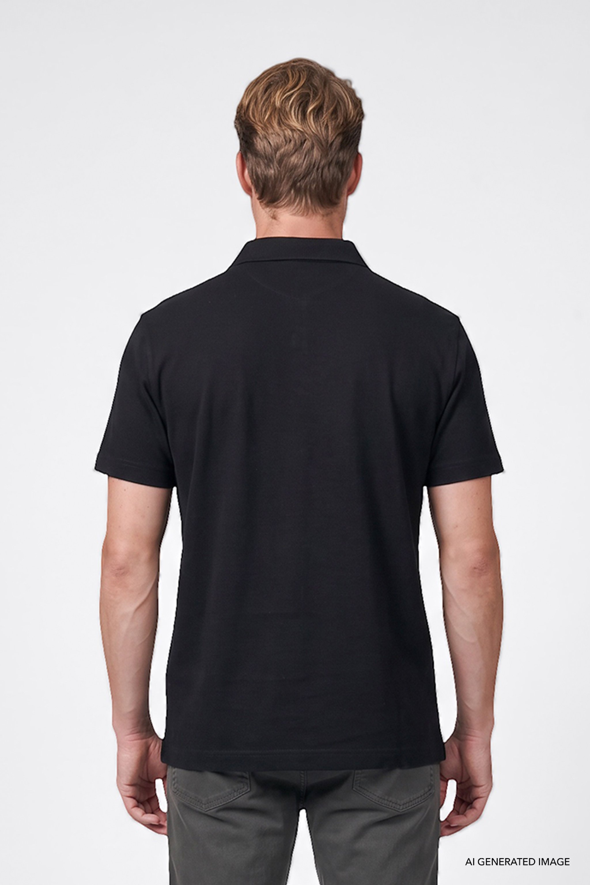 %100 Pamuk Regular Fit Normal Kesim Polo Yaka Tişört - Black-W2710301001 (görsel 4)