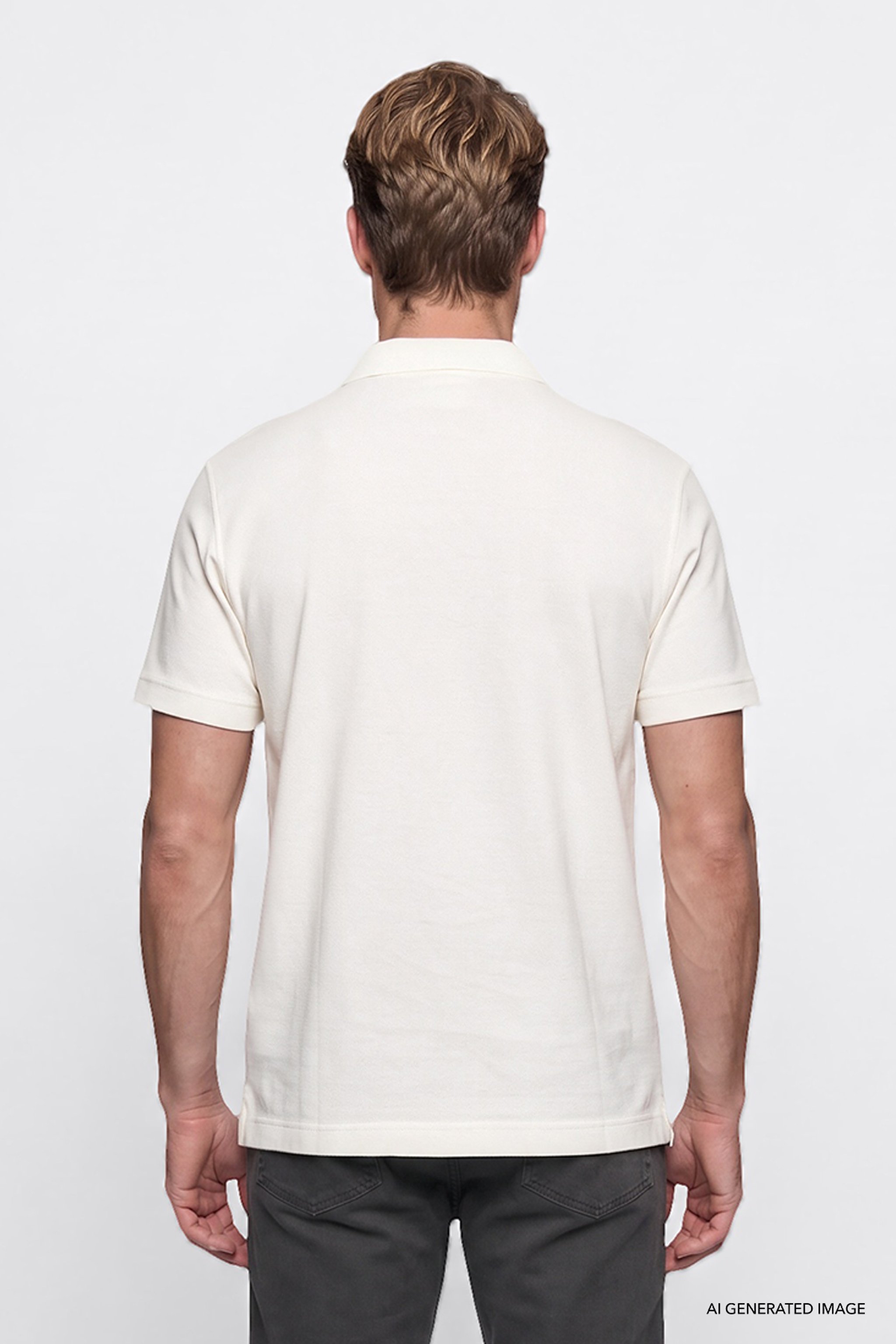 %100 Pamuk Regular Fit Normal Kesim Polo Yaka Tişört - Off White-W2710301102 (görsel 4)