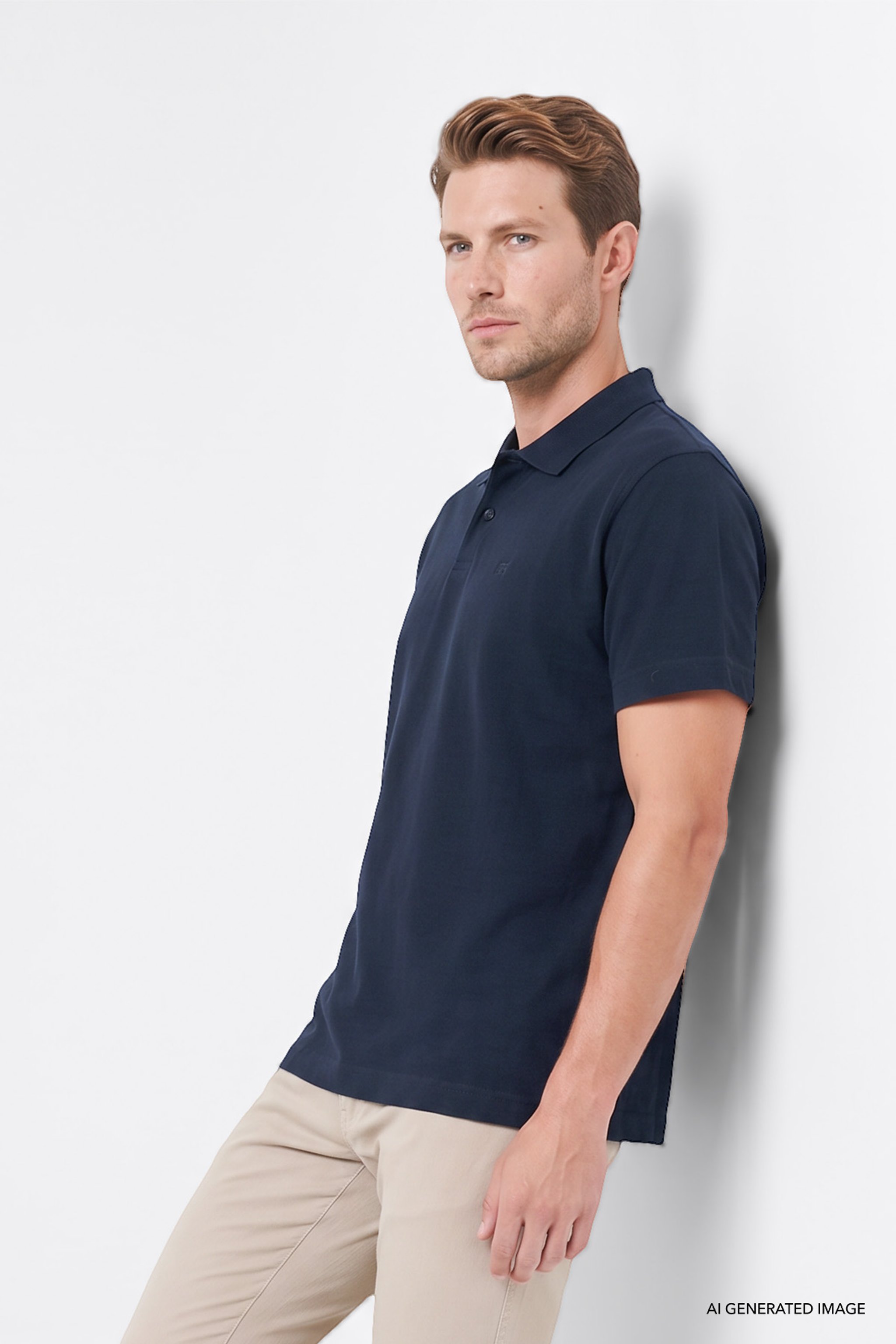 %100 Pamuk Regular Fit Normal Kesim Polo Yaka Tişört - Navy-W2710301410 (görsel 2)