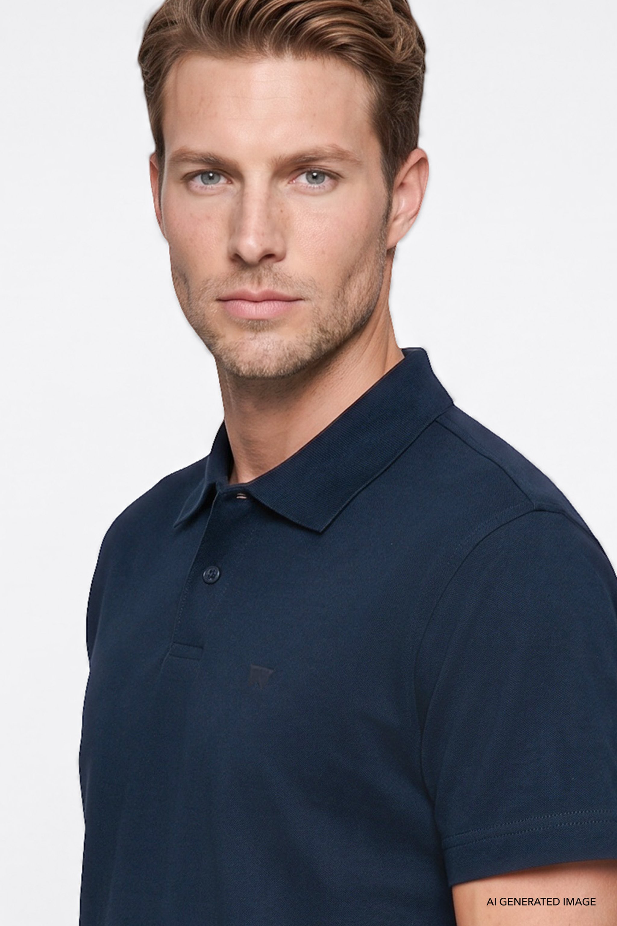 %100 Pamuk Regular Fit Normal Kesim Polo Yaka Tişört - Navy-W2710301410 (görsel 4)
