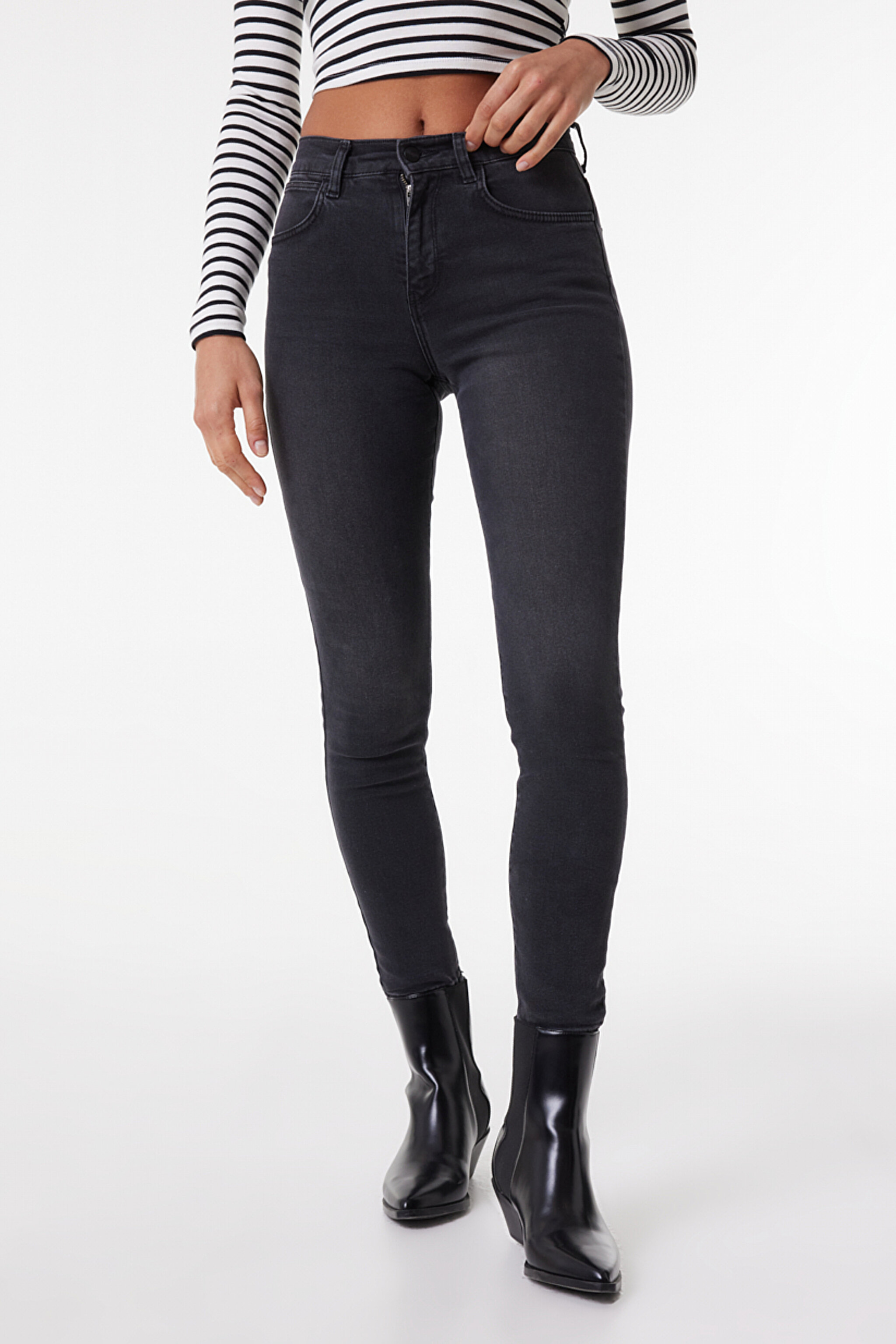 Hige Rise Skinny Fit Dar Kesim Yüksek Bel Esnek Jean Kot Pantolon