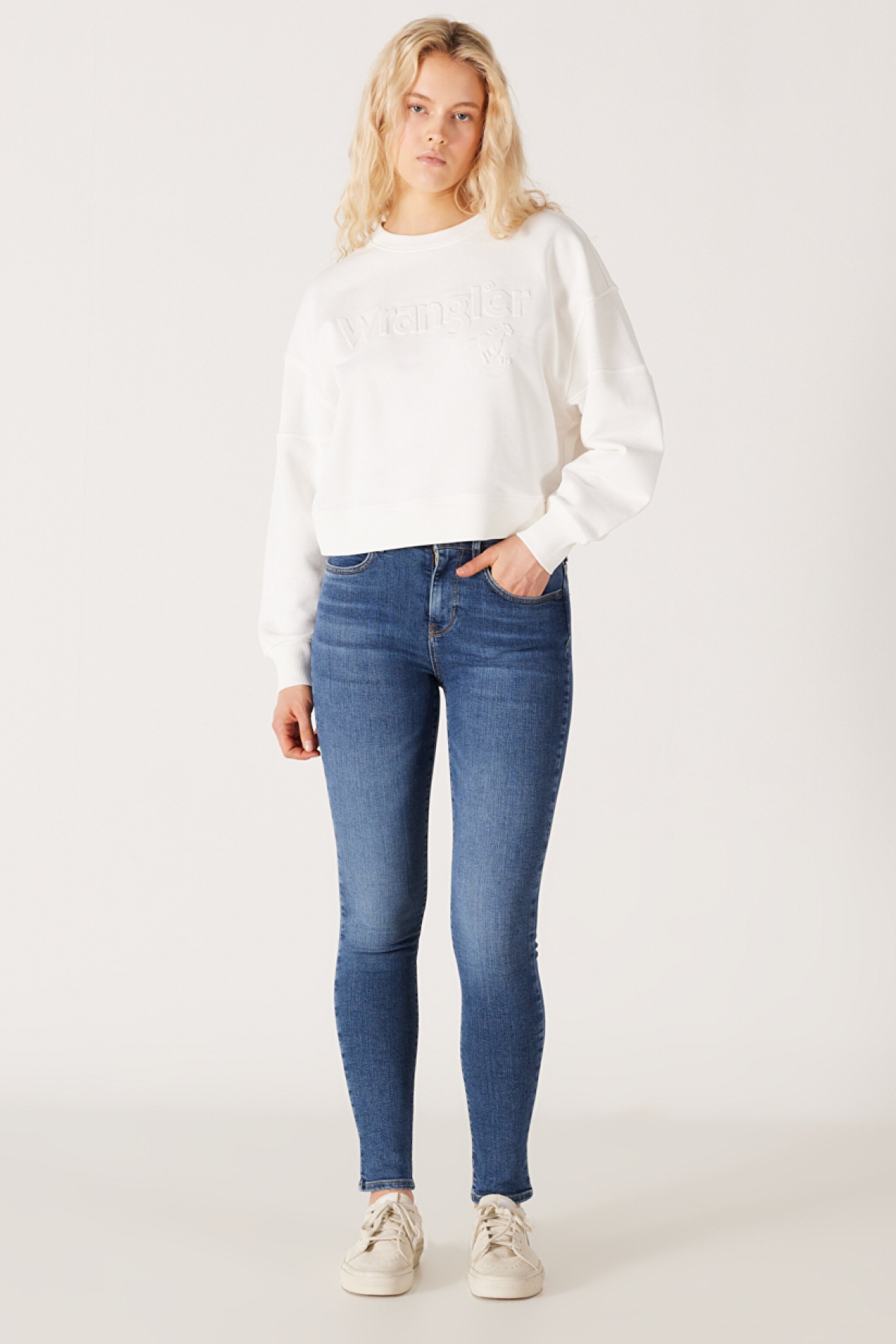 High Rise Skinny Fit Dar Kesim Yüksek Bel Mavi Esnek Jean Kot Pantolon - Mid Blue-W27H017XT (görsel 2)