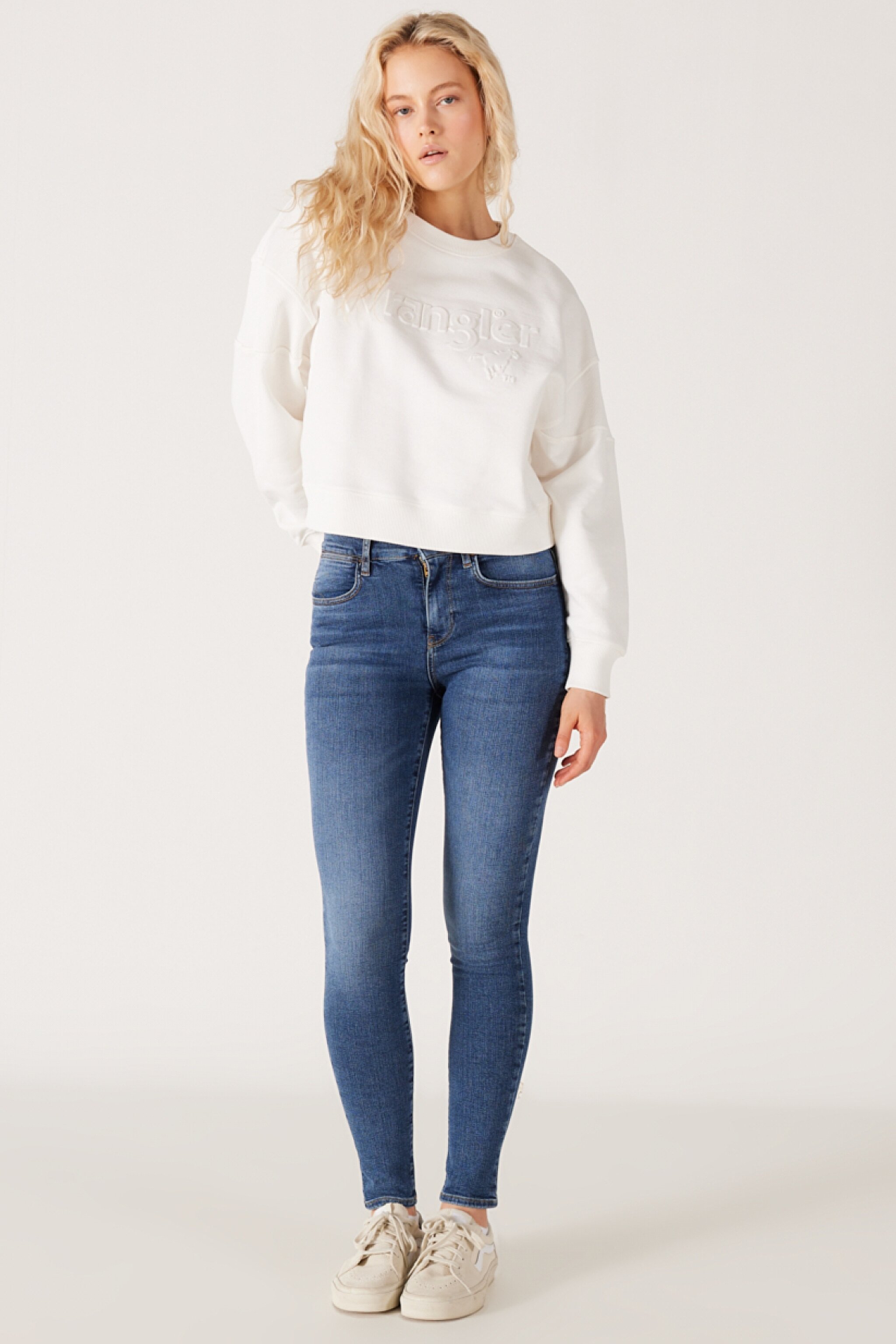 High Rise Skinny Fit Dar Kesim Yüksek Bel Mavi Esnek Jean Kot Pantolon - Mid Blue-W27H017XT (görsel 3)