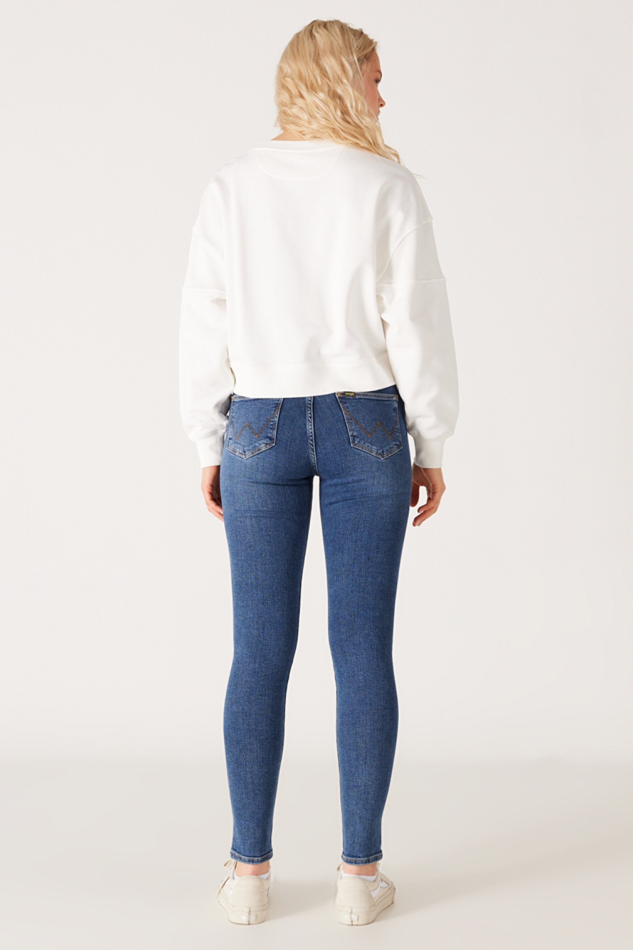 High Rise Skinny Fit Dar Kesim Yüksek Bel Mavi Esnek Jean Kot Pantolon - Mid Blue-W27H017XT (görsel 6)