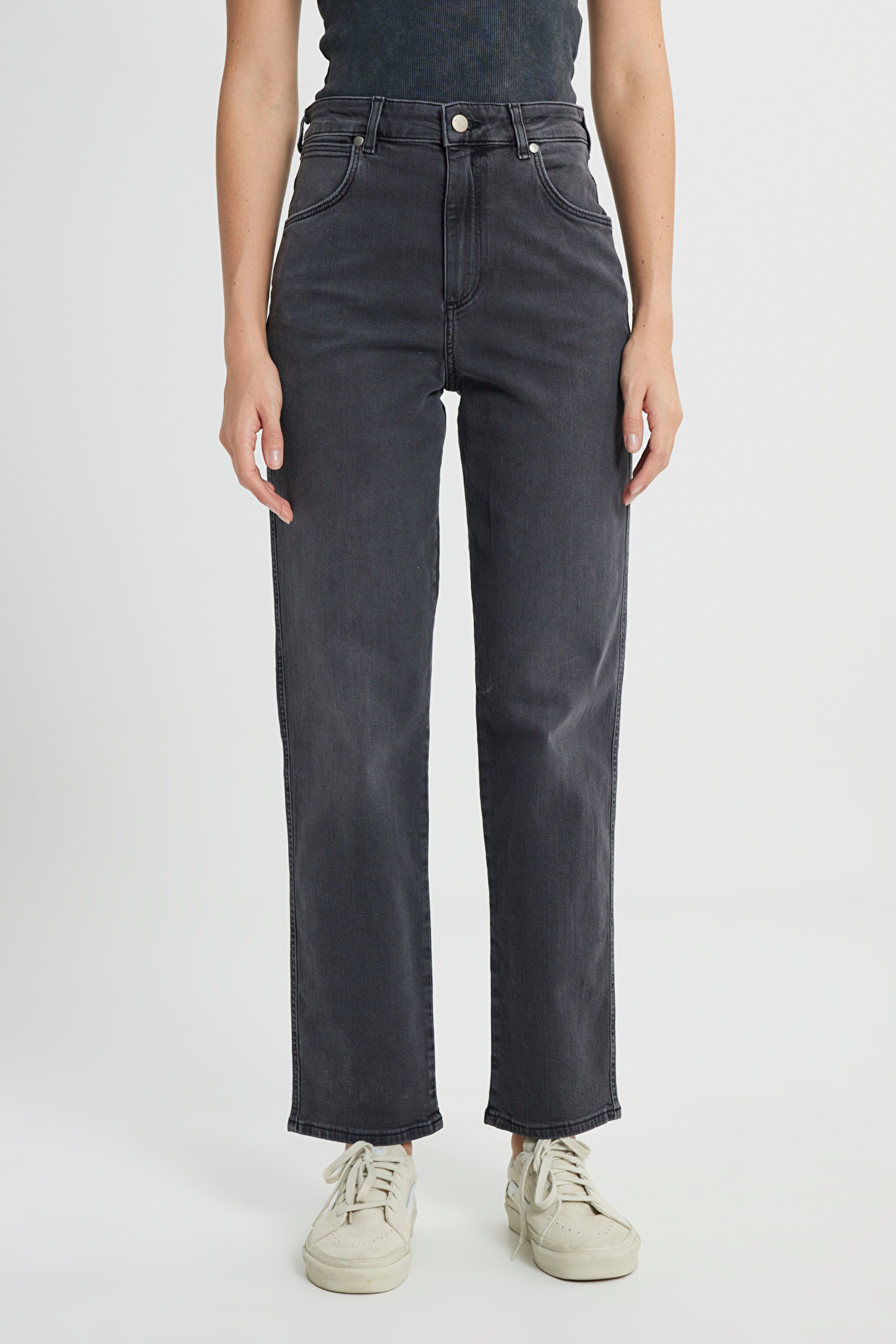 Straight Fit Düz Kesim Yüksek Bel Koyu Gri Esnek Mom Jean Kot Pantolon - Heart Breaker-W27MMR496 (görsel 4)
