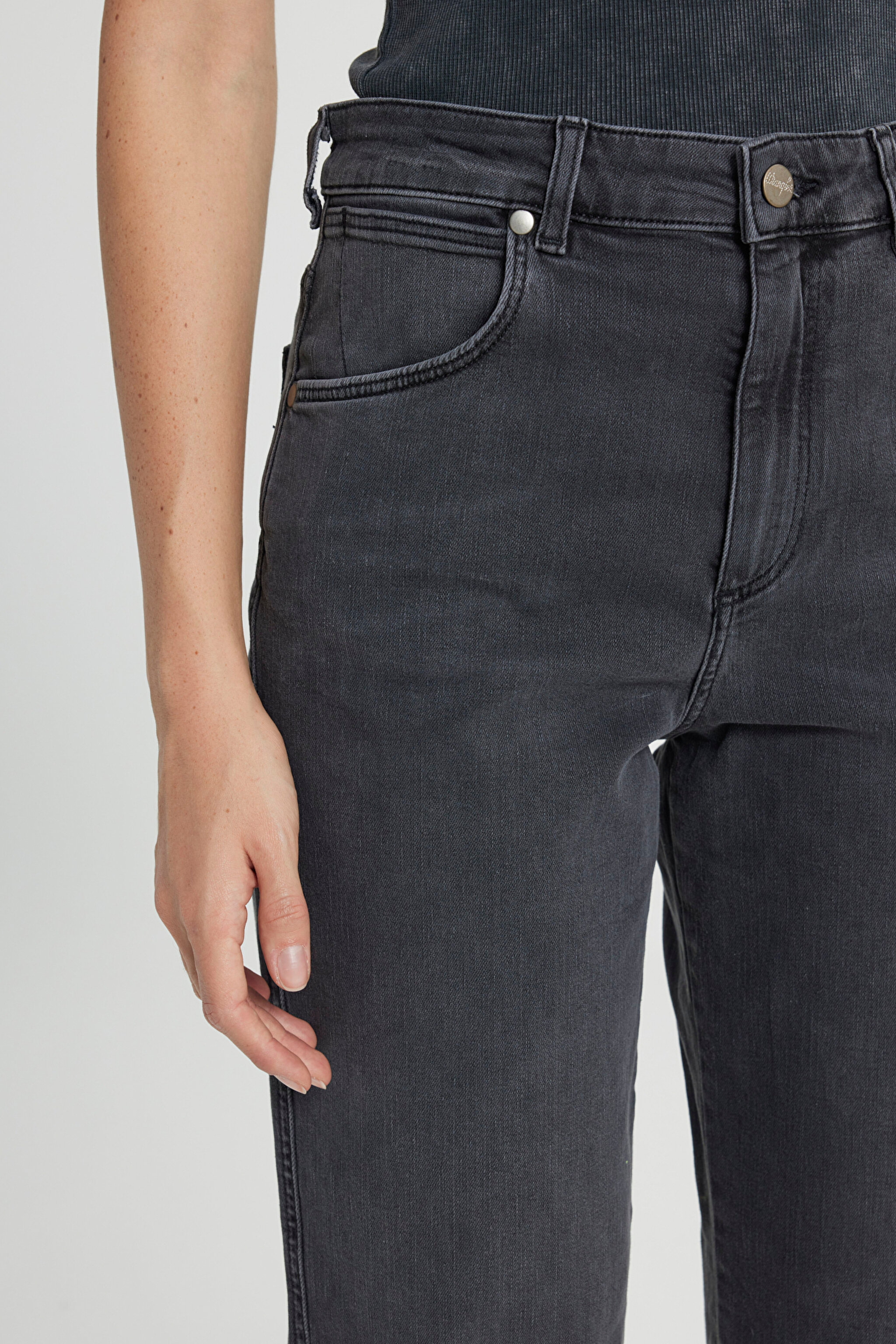 Straight Fit Düz Kesim Yüksek Bel Koyu Gri Esnek Mom Jean Kot Pantolon - Heart Breaker-W27MMR496 (görsel 6)