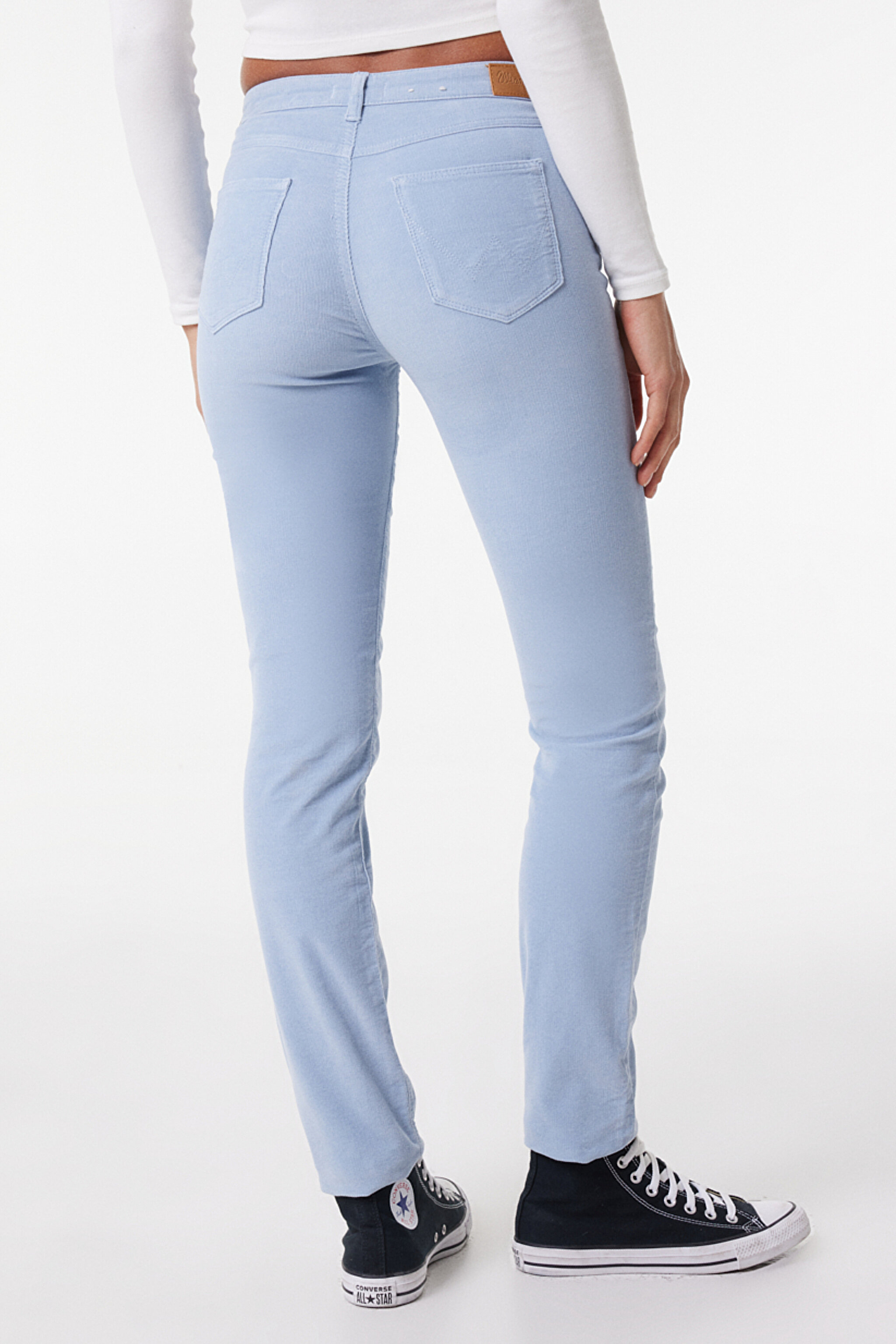 Slim Fit Dar Kesim Normal Bel Esnek Mavi Kadife Pantolon - Blue-W28L003400 (görsel 4)