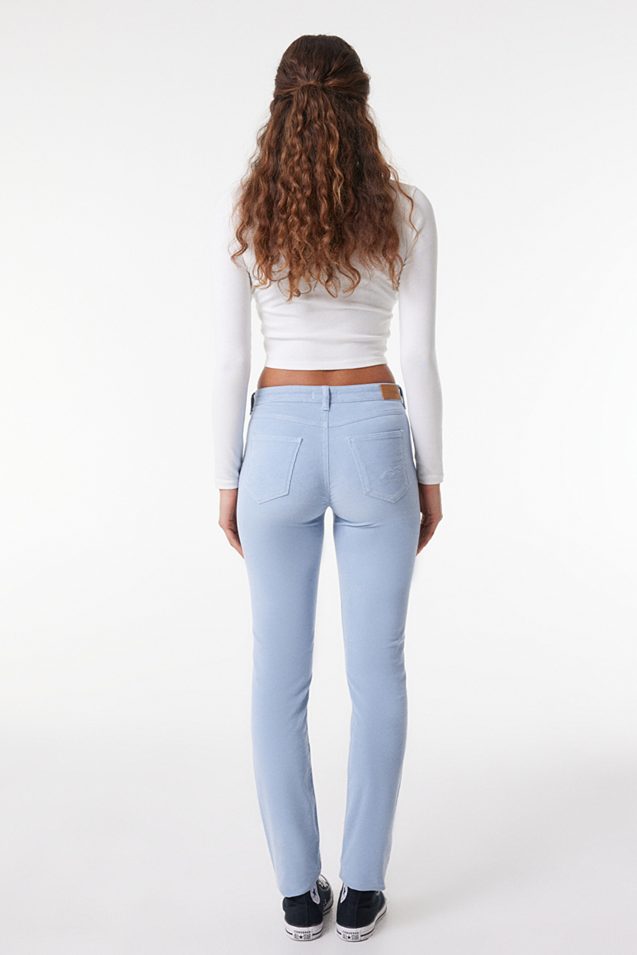 Slim Fit Dar Kesim Normal Bel Esnek Mavi Kadife Pantolon - Blue-W28L003400 (görsel 5)