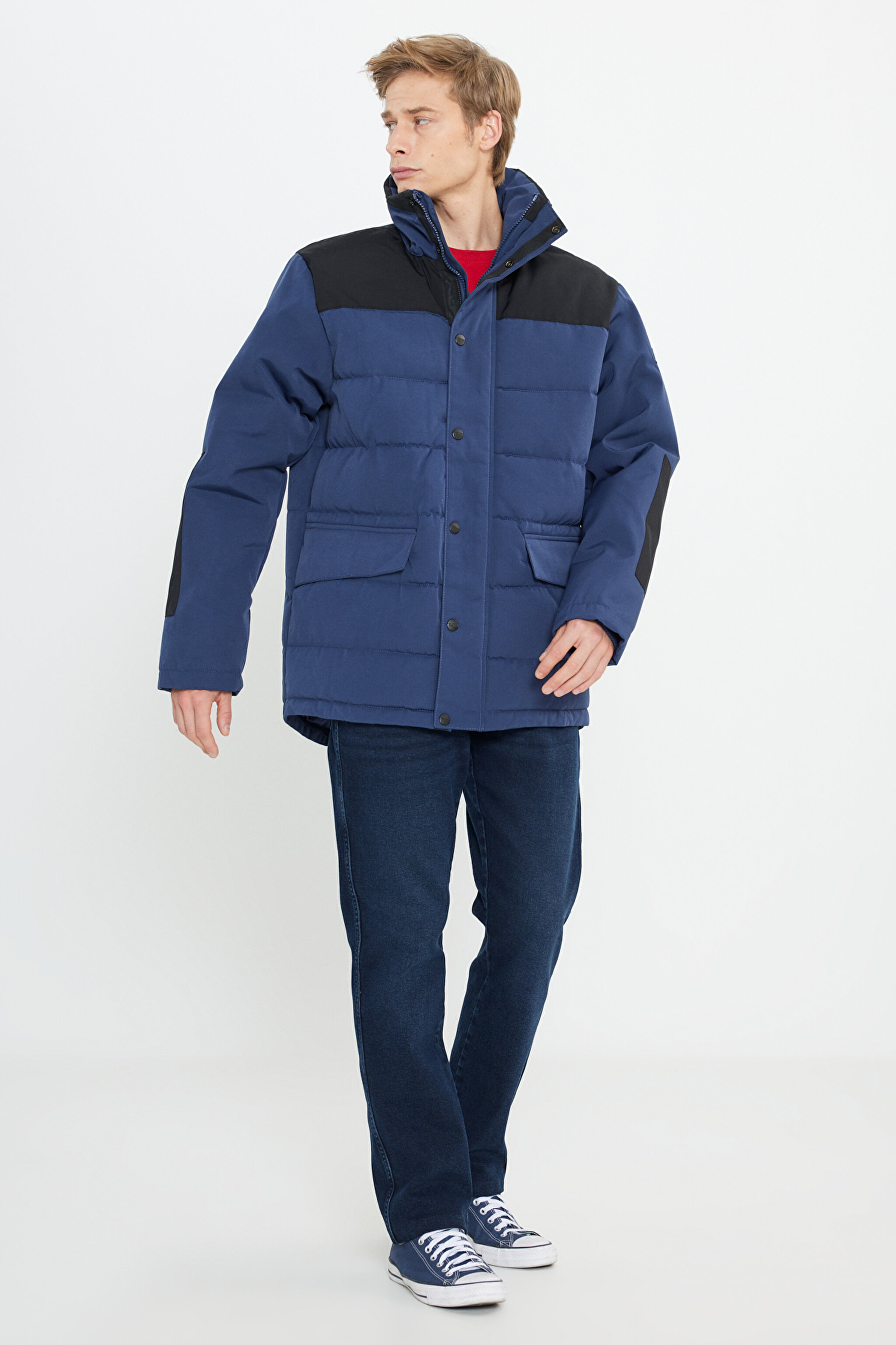 Regular Fit Normal Kesim Kapüşonlu Lacivert Şişme Mont - Navy-W2B2WW114 (görsel 3)