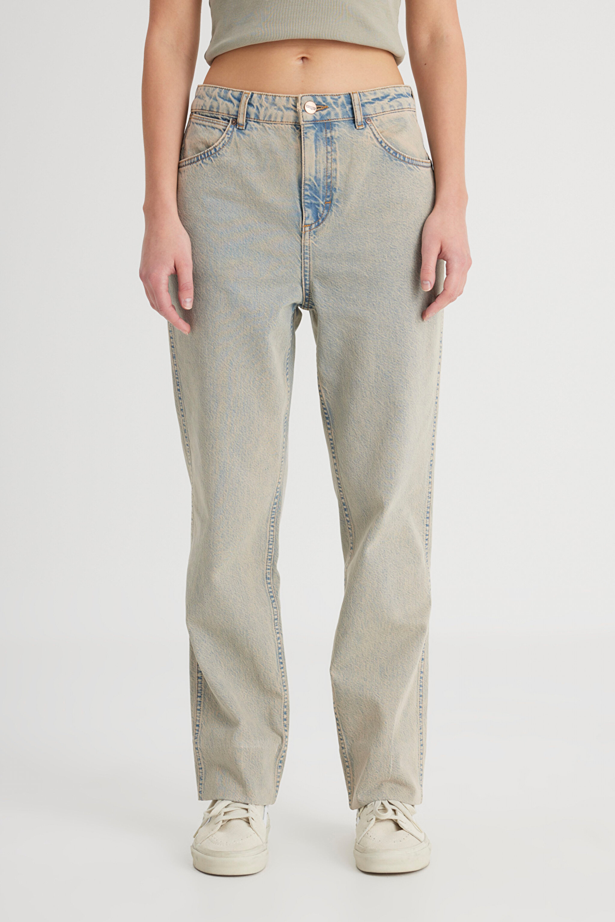 Regular Fit Normal Kesim Yüksek Bel Düz Paça %100 Pamuk Wild West Taş Rengi Jean Kot Pantolon - Stone-W2H200958 (görsel 6)