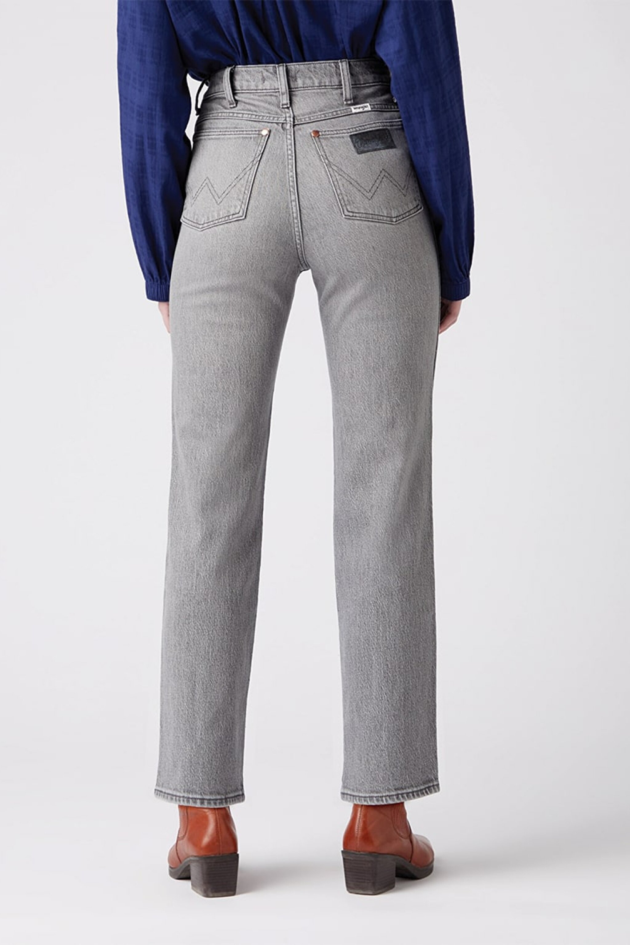 Wild West Straight %100 Pamuk Yüksek Bel Jean Pantolon - Cloud Grey-W2H24146E (görsel 2)