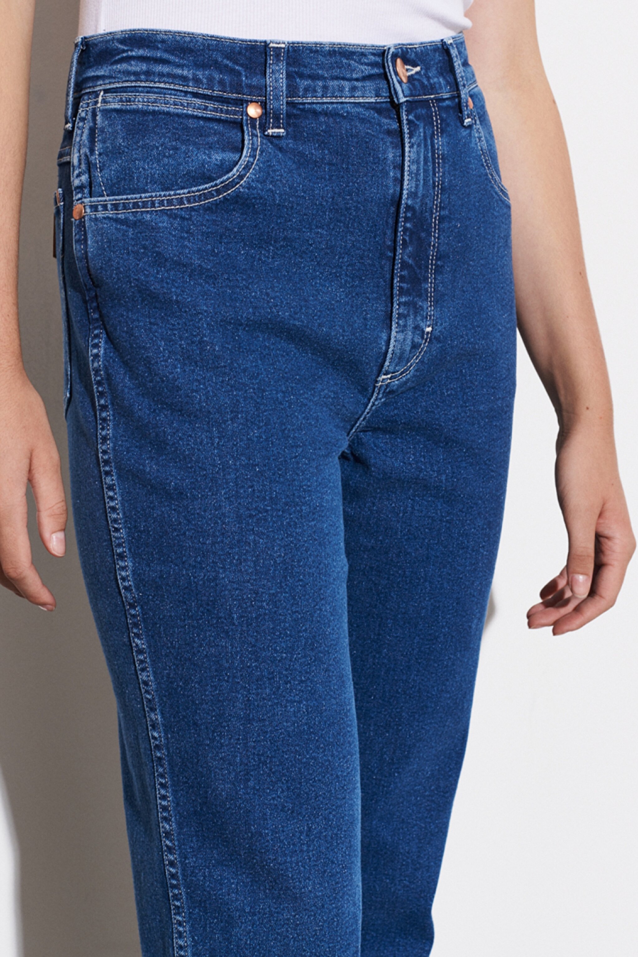 Wild West Fit Yüksek Bel Düz Paça Esnek Jean Kot Pantolon - Blue Dip-W2H2JH43G (görsel 3)