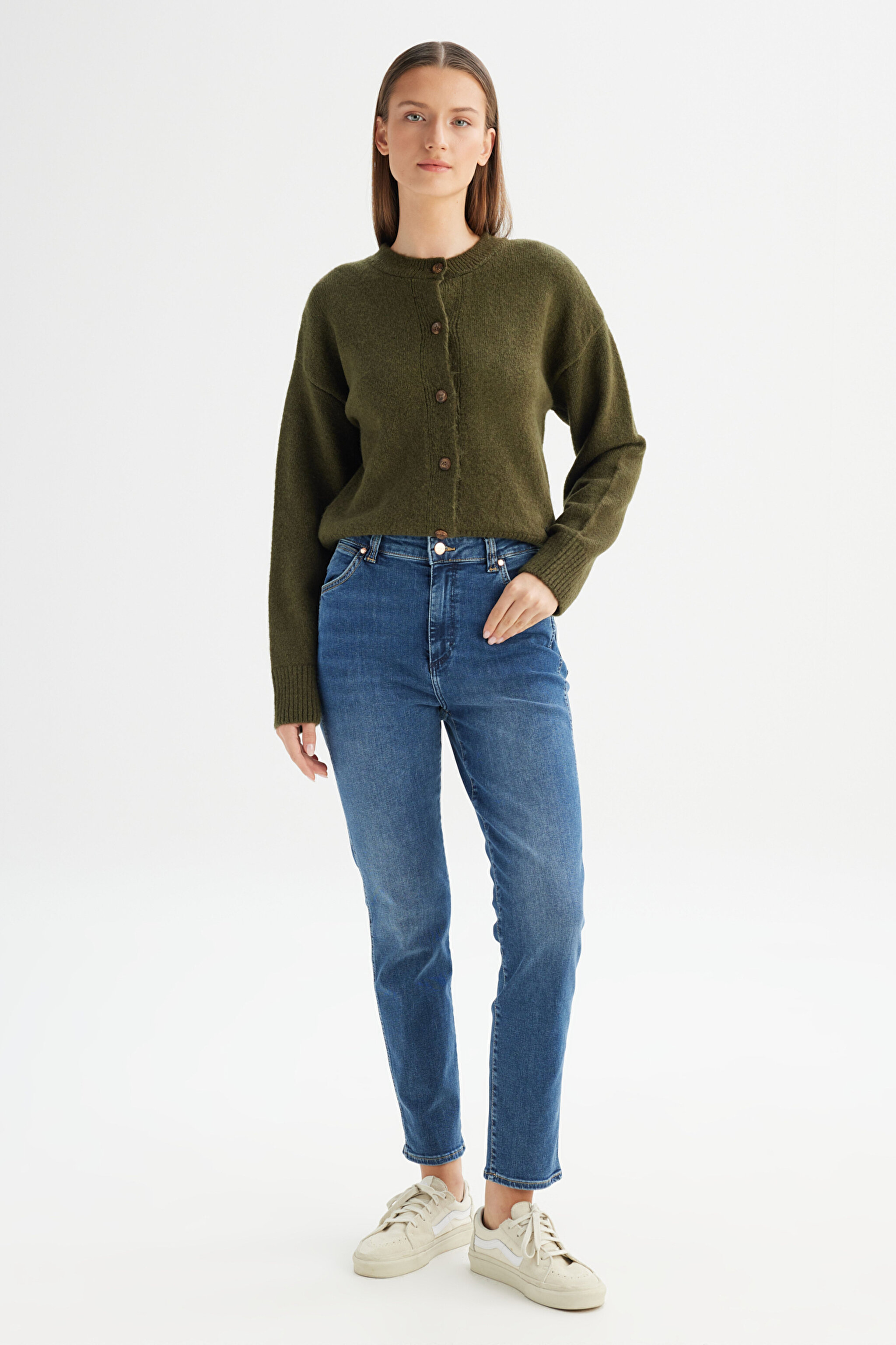 Slim Fit Dar Kesim Yüksek Bel Mavi Esnek Walker Jean Kot Pantolon