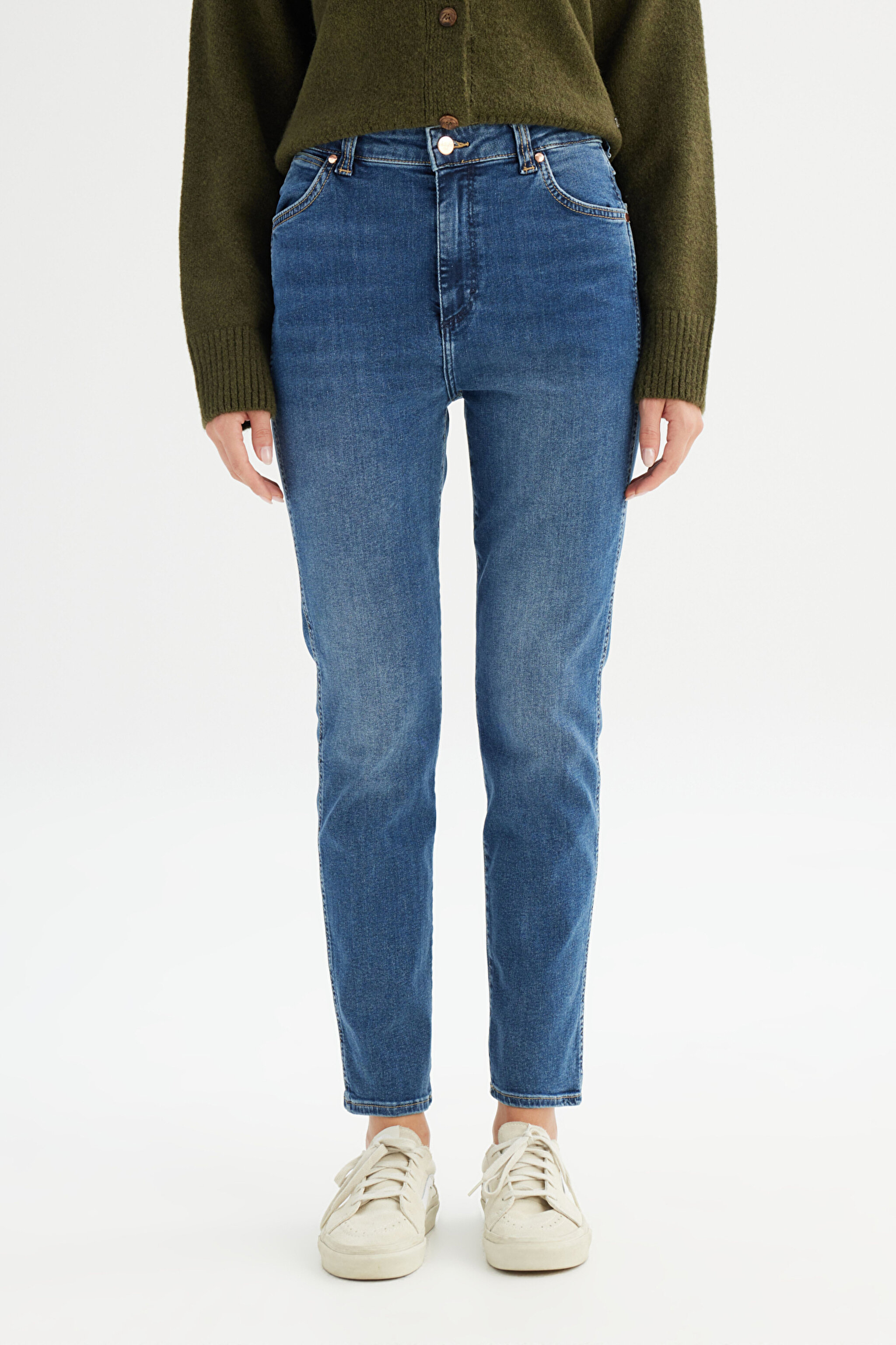 Slim Fit Dar Kesim Yüksek Bel Mavi Esnek Walker Jean Kot Pantolon - Hot In Here-W2HCMQ478 (görsel 2)