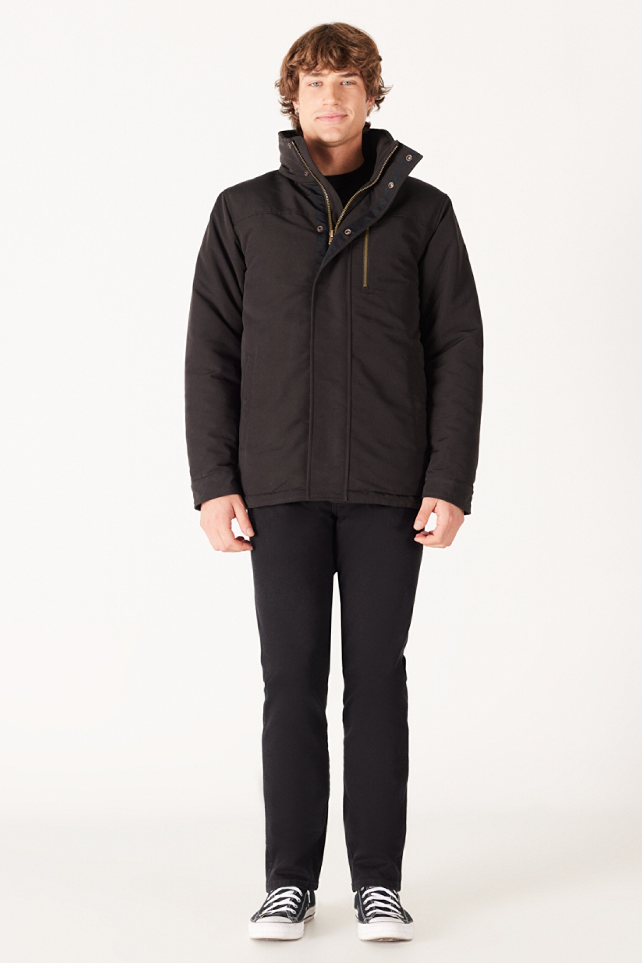 Regular Fit Normal Kesim Kapüşonlu Siyah Parka - Black-W40BWW100 (görsel 4)