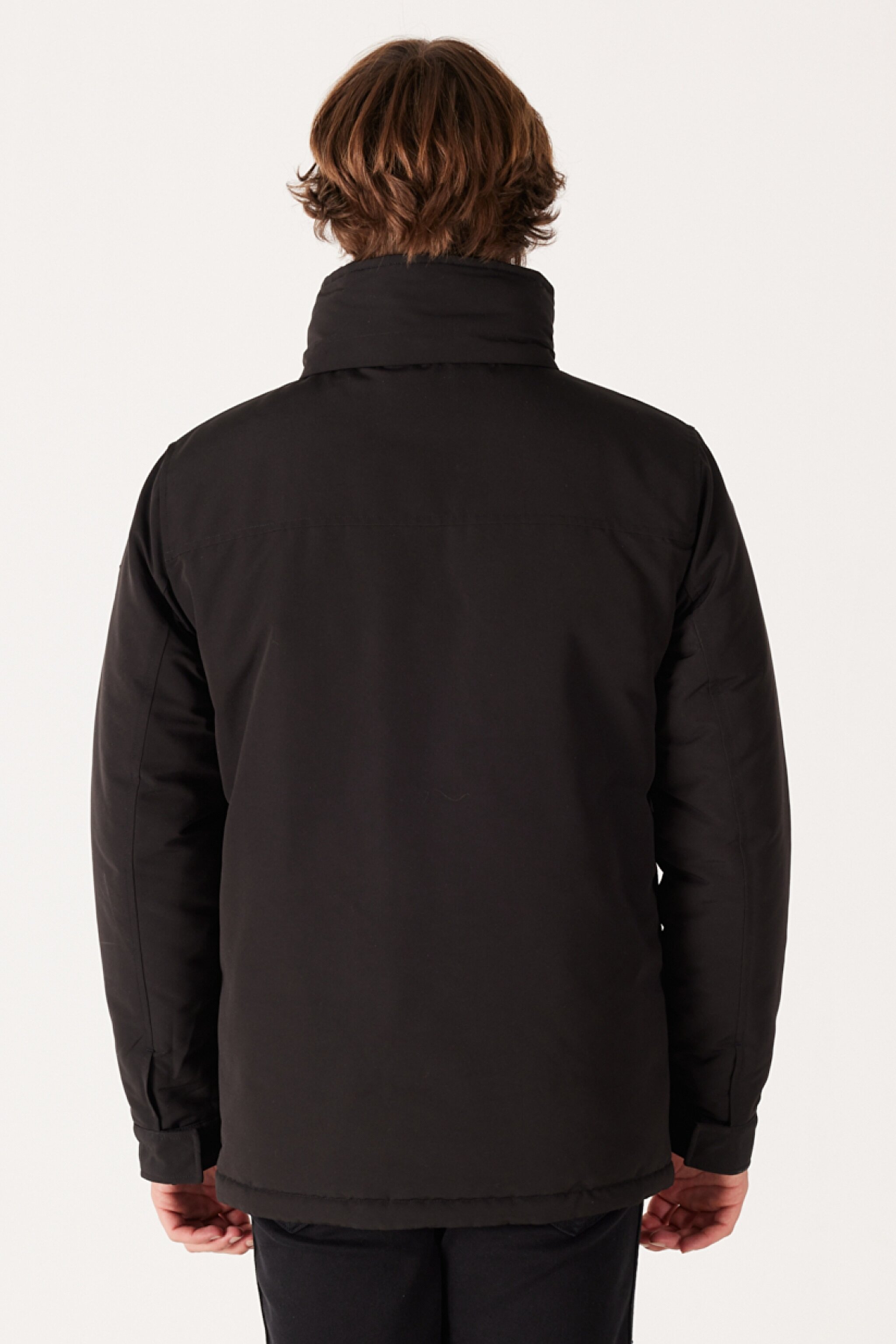 Regular Fit Normal Kesim Kapüşonlu Siyah Parka - Black-W40BWW100 (görsel 5)