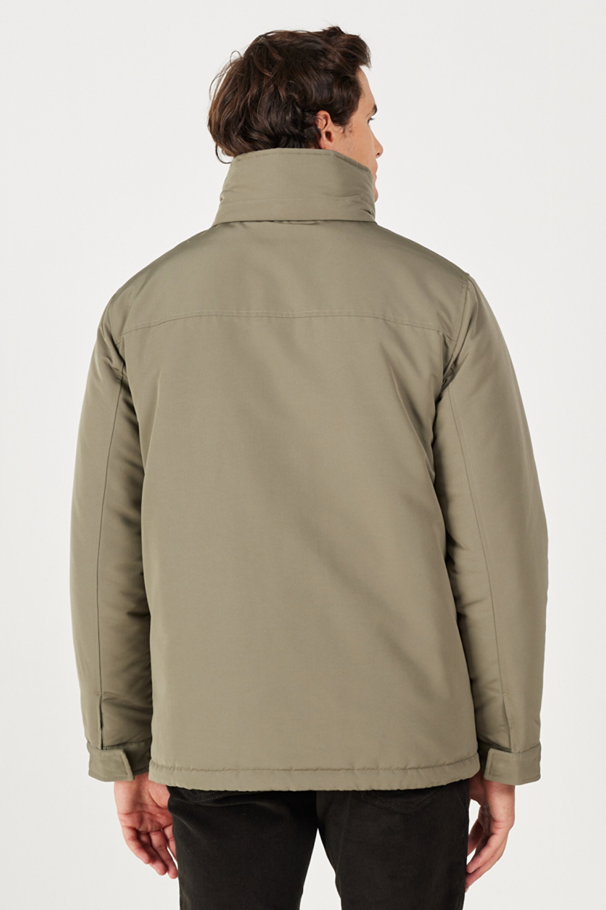 Regular Fit Normal Kesim Kapüşonlu Yeşil Parka - Dusty Olive-W40BWWX45 (görsel 8)