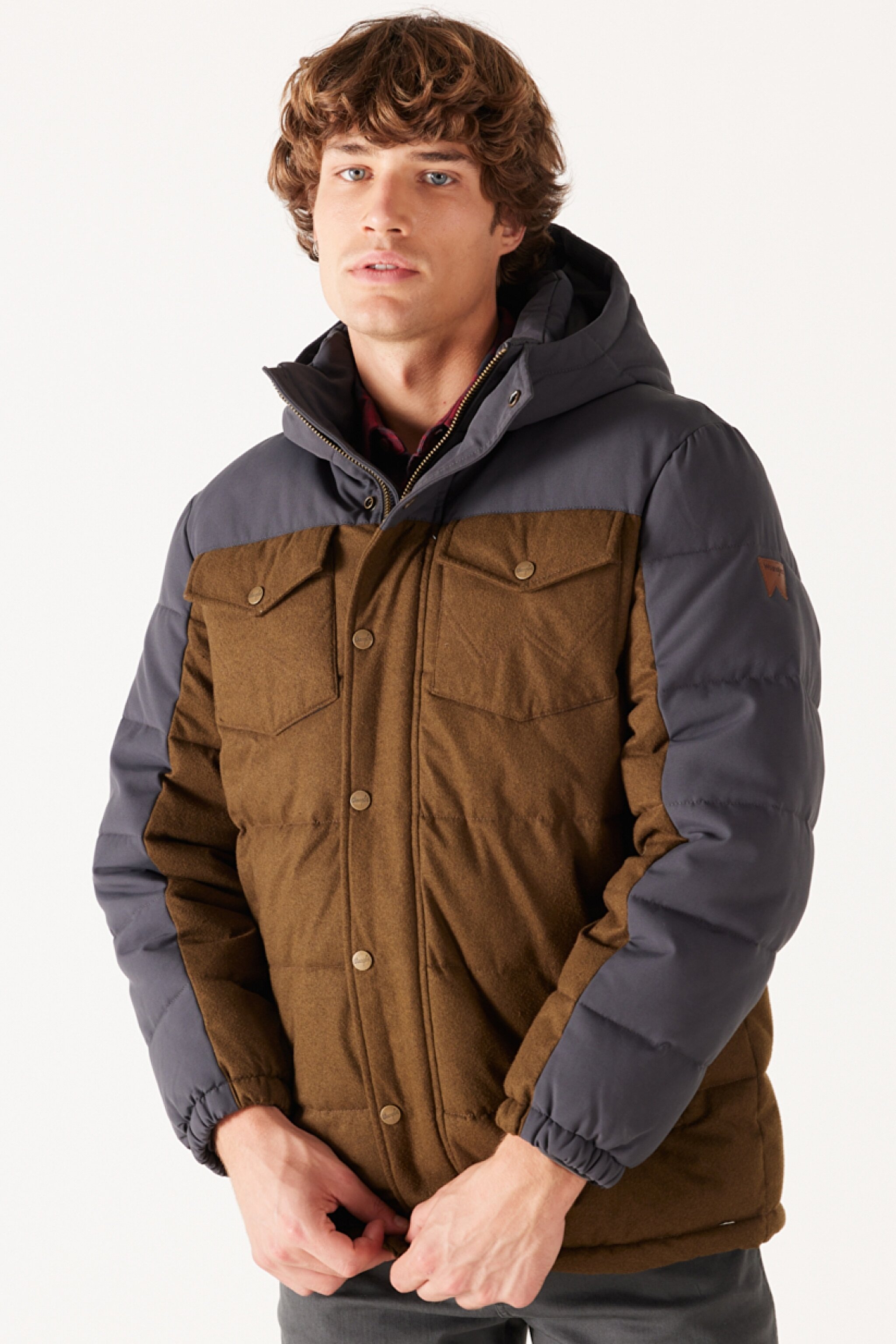 Regular Fit Normal Kesim Kapüşonlu Gri Şişme Mont - Faded Black-W40LWPXV6 (görsel 2)