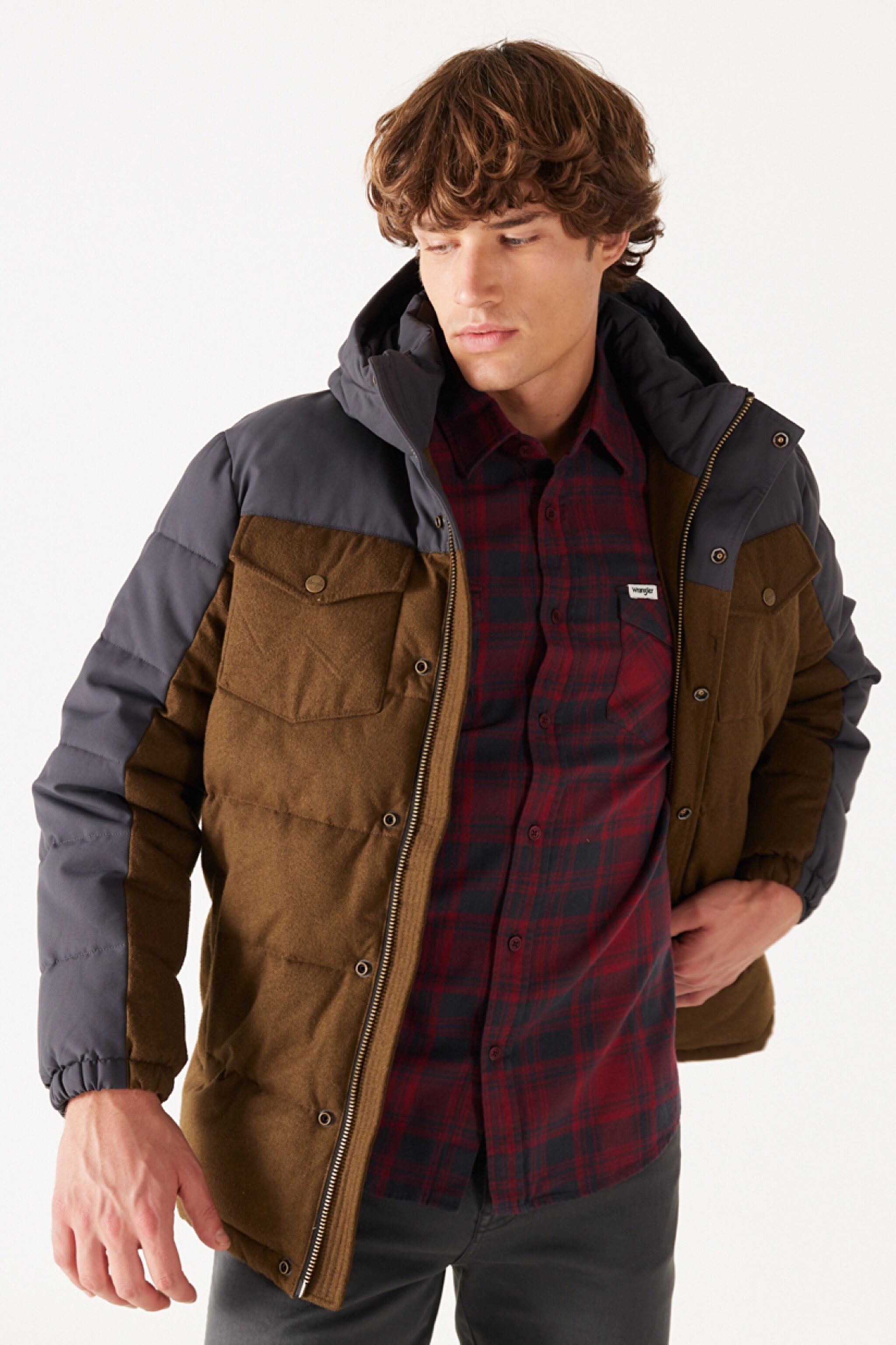 Regular Fit Normal Kesim Kapüşonlu Gri Şişme Mont - Faded Black-W40LWPXV6 (görsel 3)